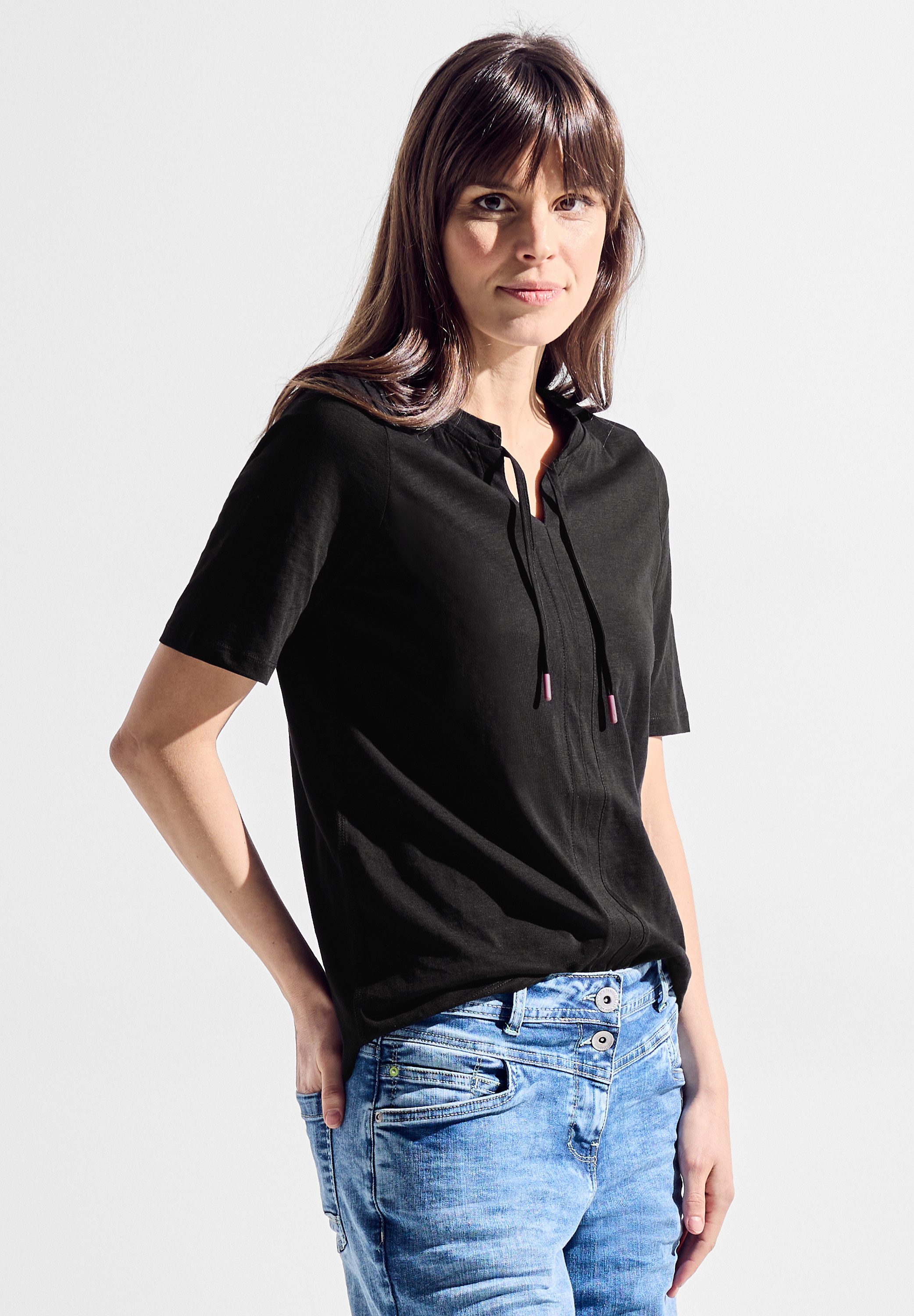 CECIL Tunikashirt mit geschlitztem Rundhalsausschnitt