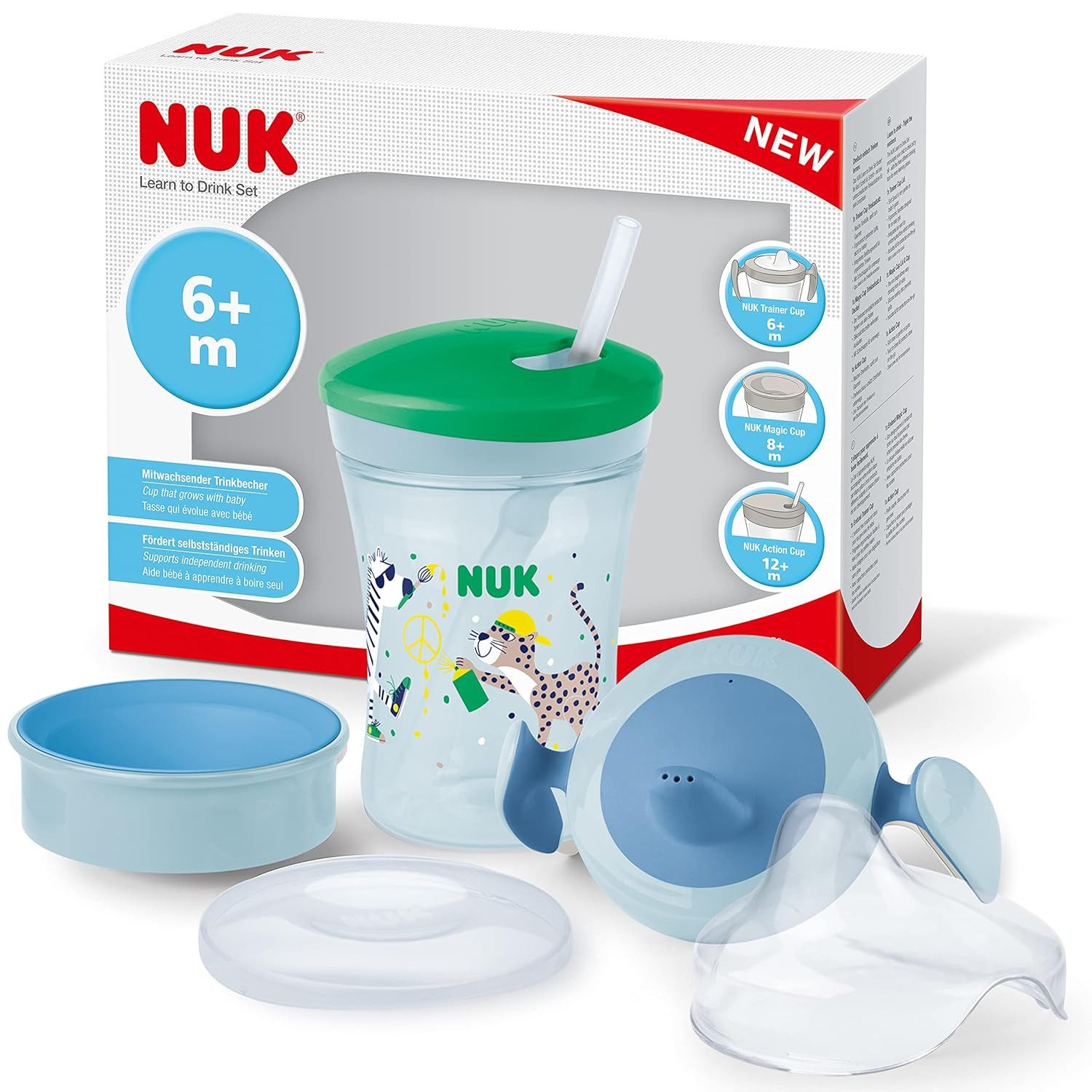 NUK Чашка для питья NUK Trinklernset Evolution – Leopard Motiv, BPA-frei, Trinklernset