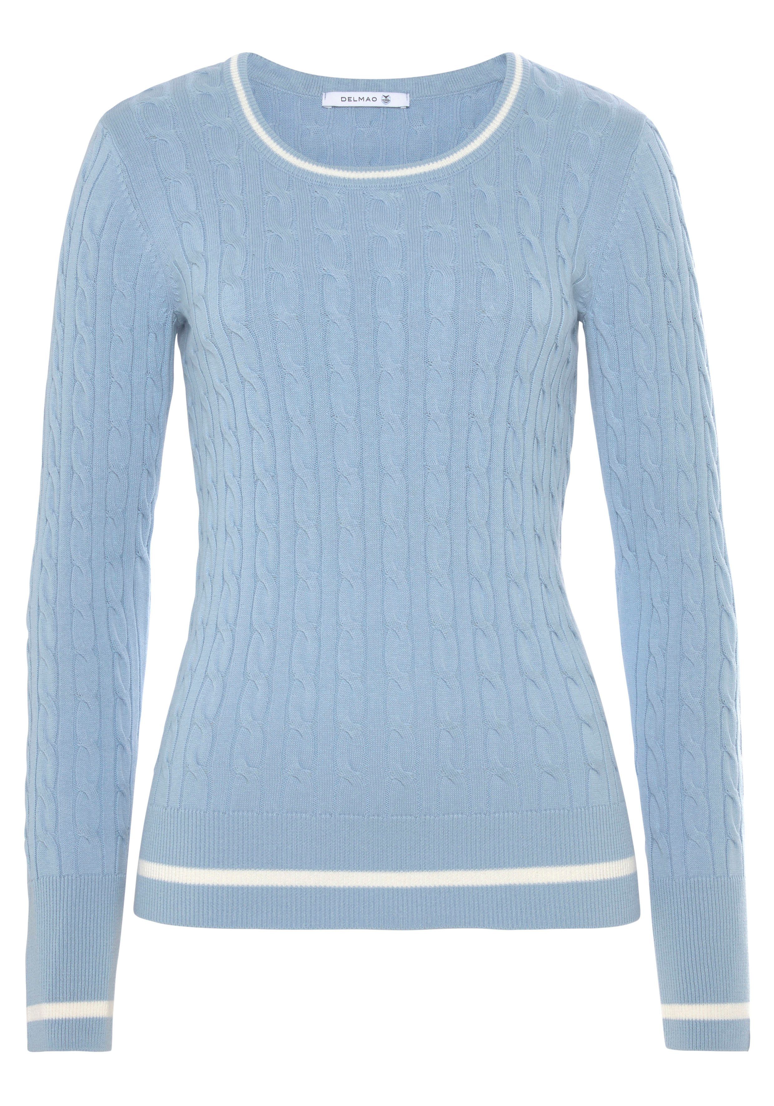 Zopfmuster und hellblau Strickpullover - DELMAO durchendem MARKE! NEUE Kontaststreifen mit