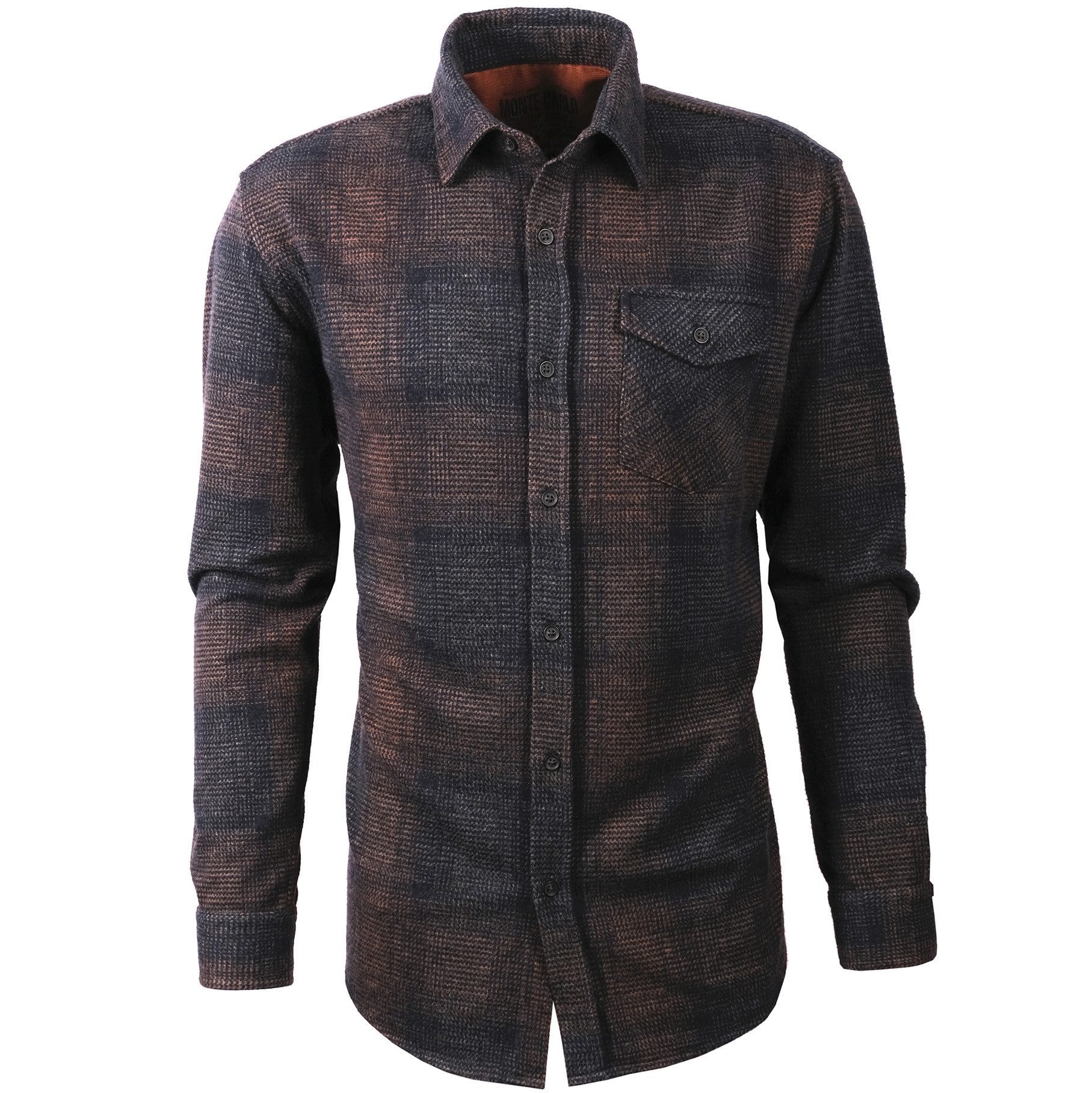 Mode Monte Carlo Langarmhemd Overshirt Marine mit braun