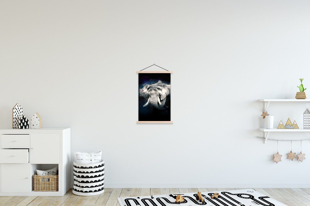 MuchoWow Poster Elefant - Schwarz - Rauchen, (1 St), Posterleiste, Textilposter für Wohnzimmer, Bilderleiste, Magnetisch