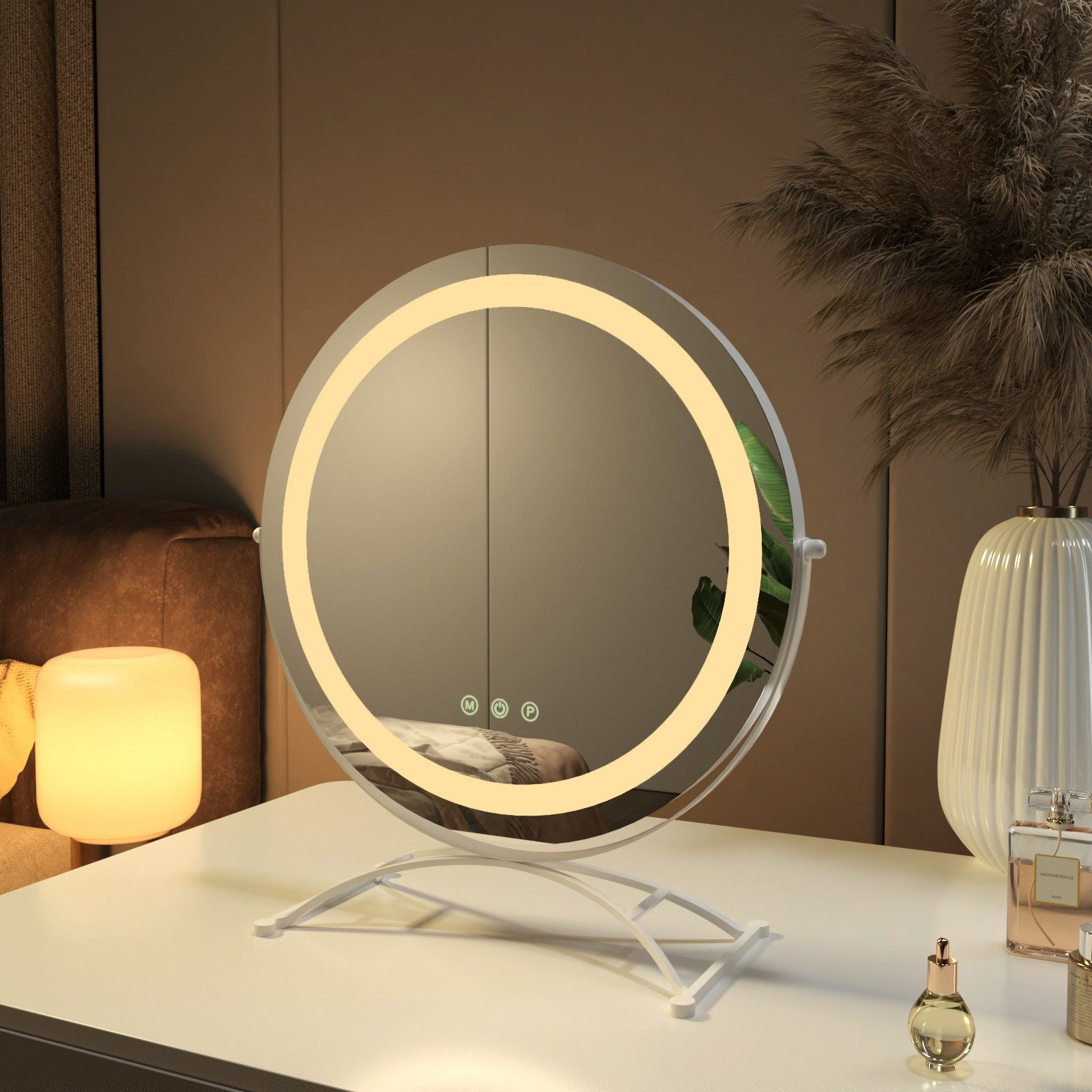 EMKE Kosmetikspiegel 360° Drehbar Schminkspiegel Runder Tischspiegel mit LE günstig online kaufen