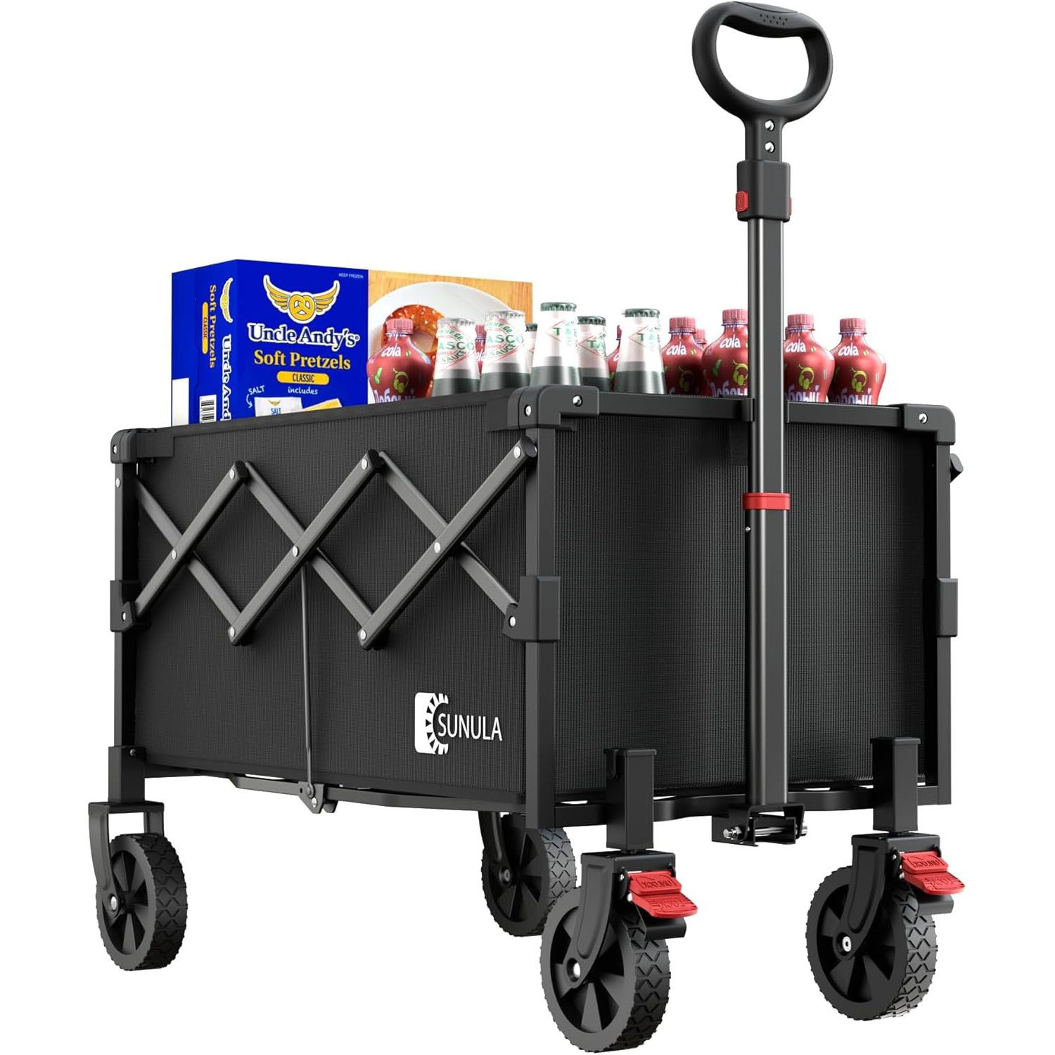 SUNULA Bollerwagen Bollerwagen Faltbar Gartenwagen Klein Faltbarer Klappbarer Handwagen, Halbiertem Eigengewicht, 80L 100KG Bollerwagen Geländegängig