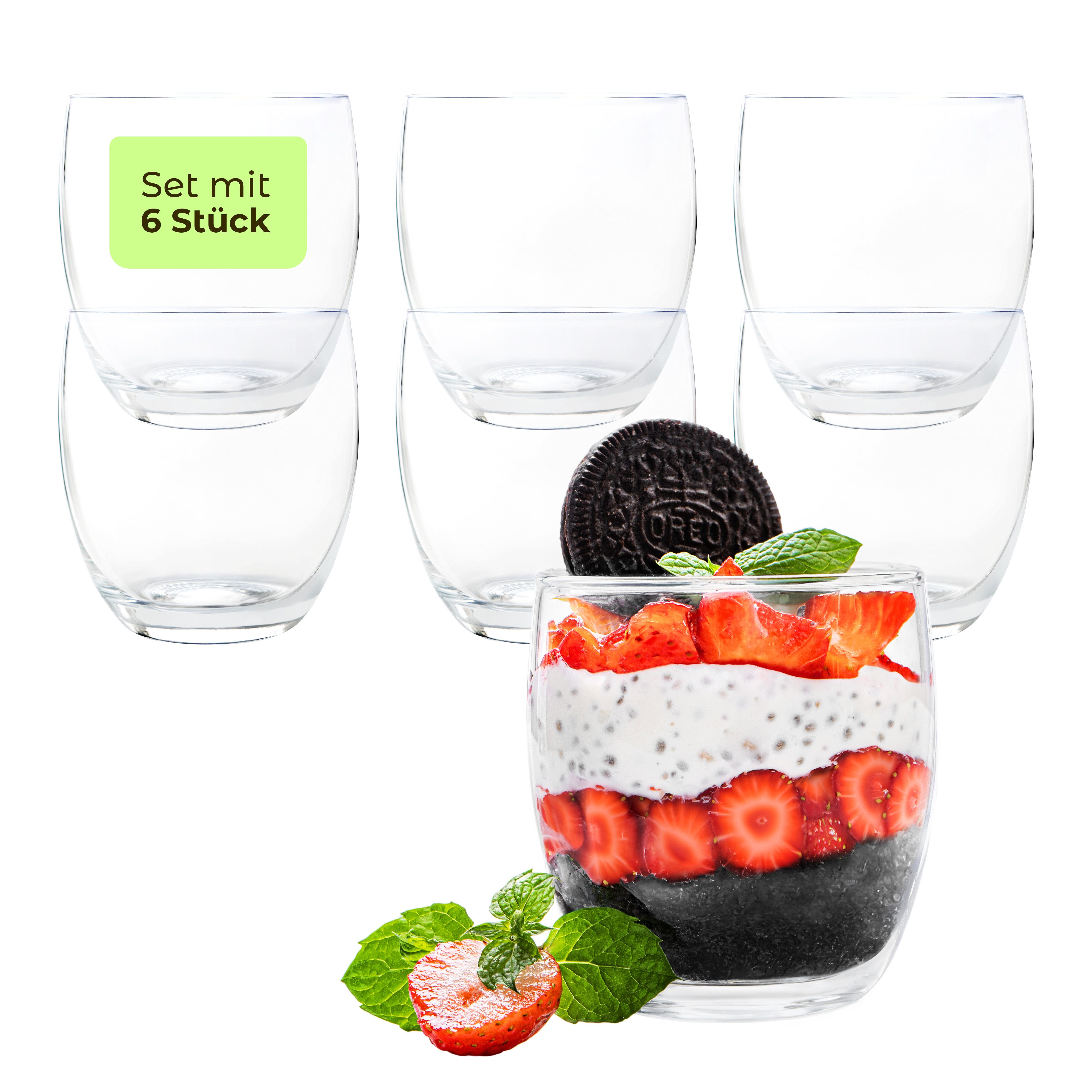 KONZEPT Dessertschale Dessertgläser Set aus Glas, große Gläser für Nachtisch, (6-tlg), glas, 225 ml