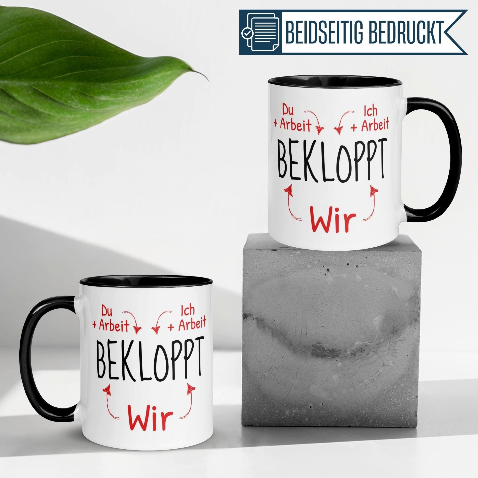 Momentals Tasse Kollege – „Du + Ich = Wir Bekloppt“ – Geschenk Bester Arbeitskollege, Gratis Versand · Links-&Rechtshänder · Spülmaschinenfest