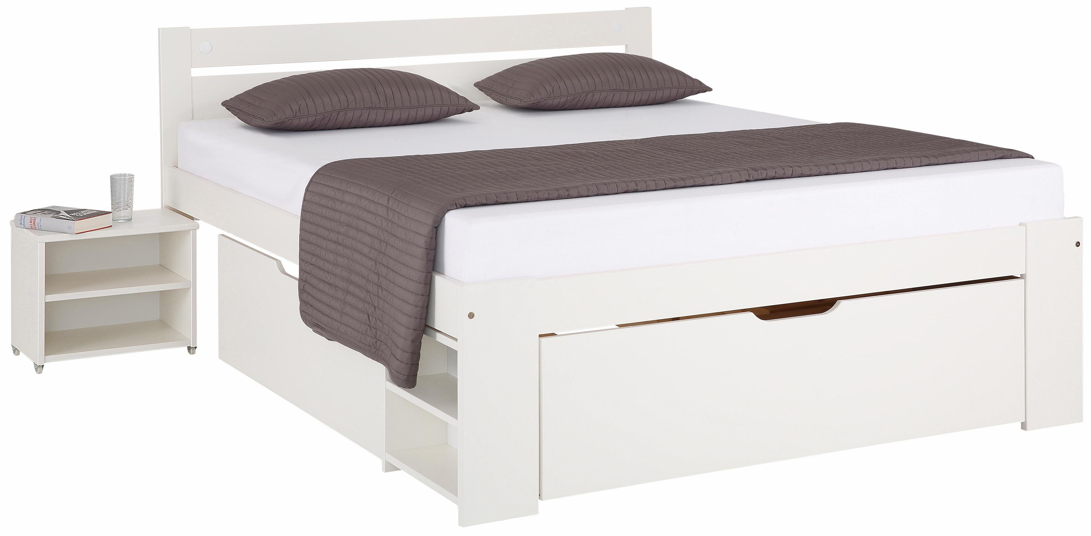 OTTO home Massivholzbett "HANNES " mit Schubladen und Regalen, Nachtschrank ausziehbar, stabil, FSC®-zertifiziertes Kiefernholz, ideal für kleine Räume. Reduzierter Preis € 499,99. Unverbindliche Preisempfehlung € 617,99