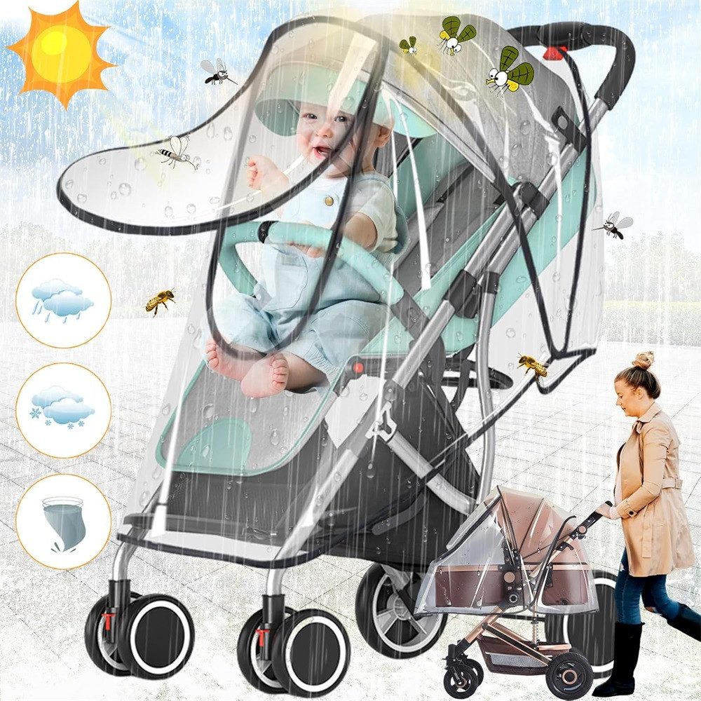 Kinderwagen-Regenschutzhülle Regenschutz Kinderwagen Schützt vor Regen Transparentes Regenverdeck
