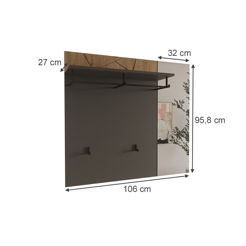 Vicco Garderobenschrank Irma, Anthrazit/Artisan, 106 x 95.8 cm mit Spiegel (1-St)