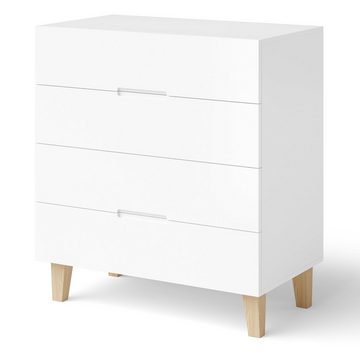 skølm Kommode Freyr (Sideboard mit 4 Schubladen), weiß/natur, aus MDF und Massivholz