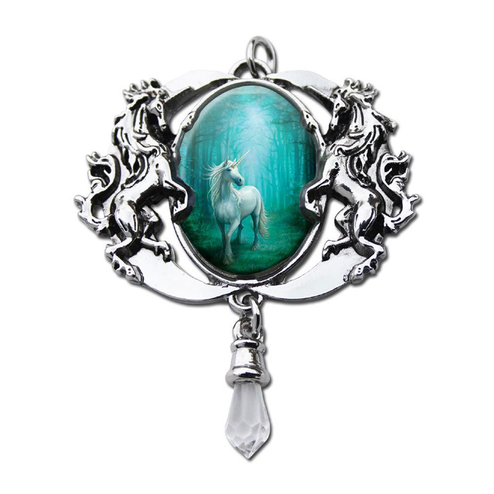 Anne Stokes Kettenanhänger Anne Stokes Anhänger Wald Einhorn Cabochon Schmuck Fantasy Unicorn