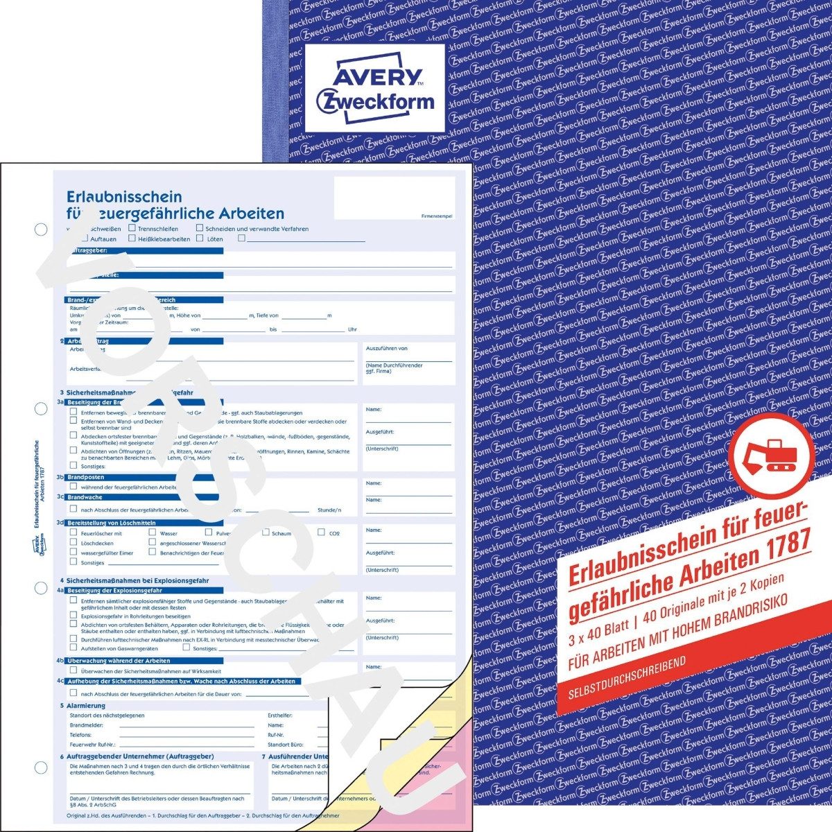 Avery Zweckform Formularblock Erlaubnisschein für feuergefährliche Arbeiten A4 40 Blatt
