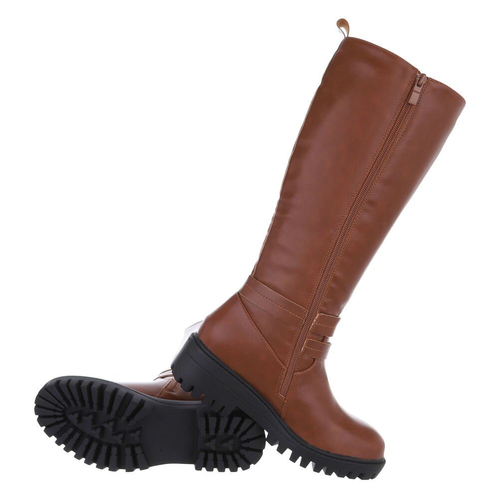 Ital-Design Damen Freizeit Stiefel Blockabsatz Klassische Stiefel in Camel günstig online kaufen