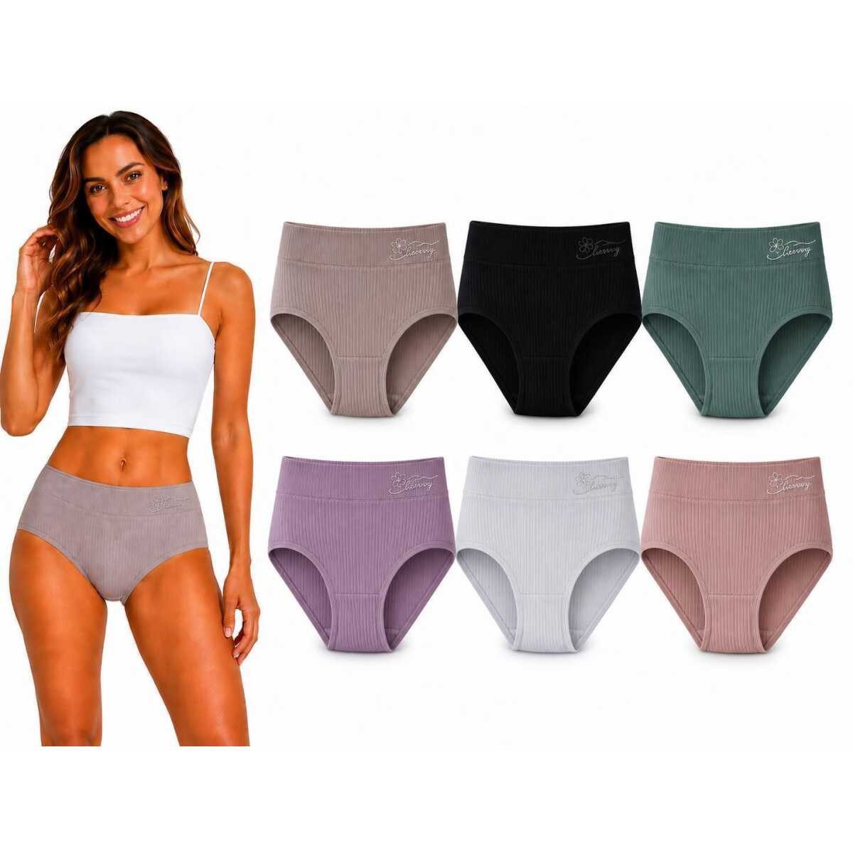 EloModa Taillenslip Damen Slips 6er Pack Baumwolle Ripp mit Spitze hoher Bund Mix1 3XL (6-St) atmungsaktiv, hautfreundlich, elastisch, formbeständig