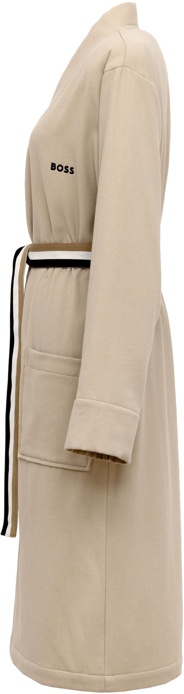 BOSS Home Bademantel BLINEA, Midilänge, Frottier, Stehkragen, Gürtel, mit Label-Applikationen