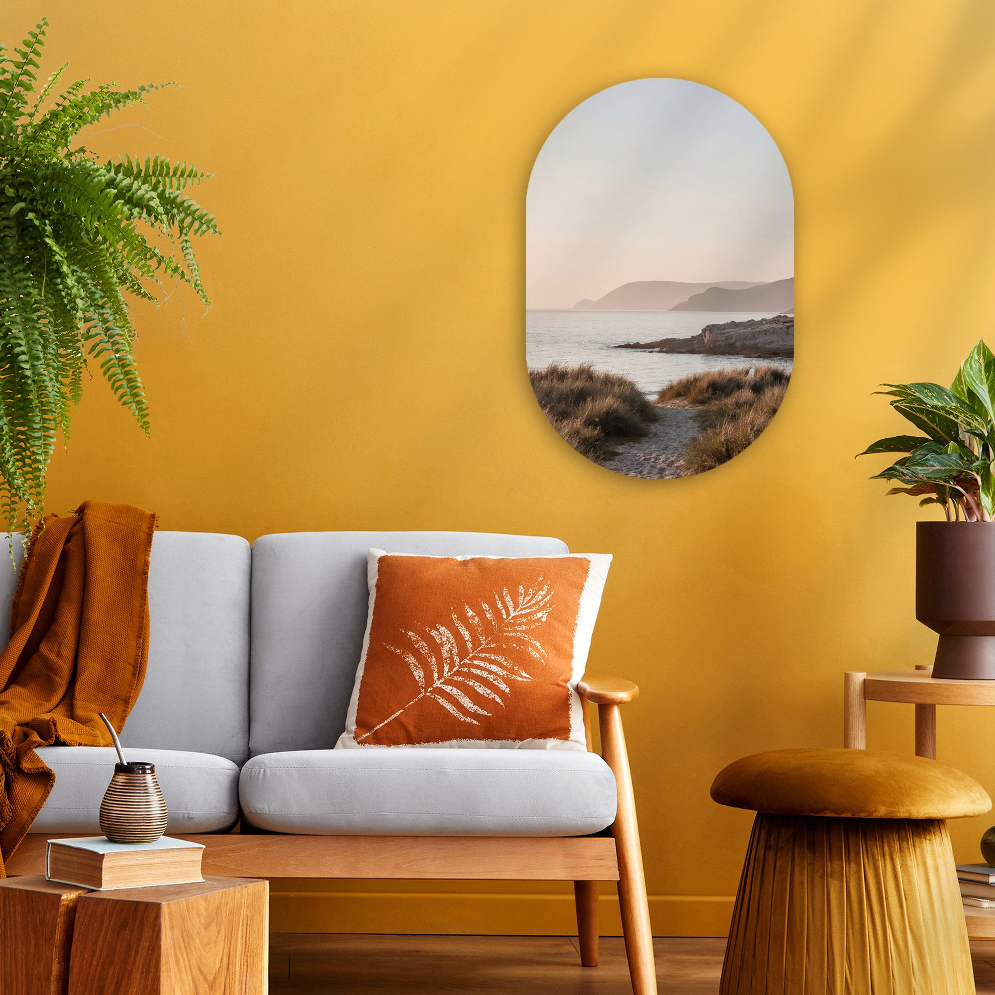 MuchoWow Gemälde Landschaft - Küste - Dünen, Fotodruck (1 St), Wandbild Oval, Wohnzimmer oder Schlafzimmer Wanddekoration, 40x60 cm