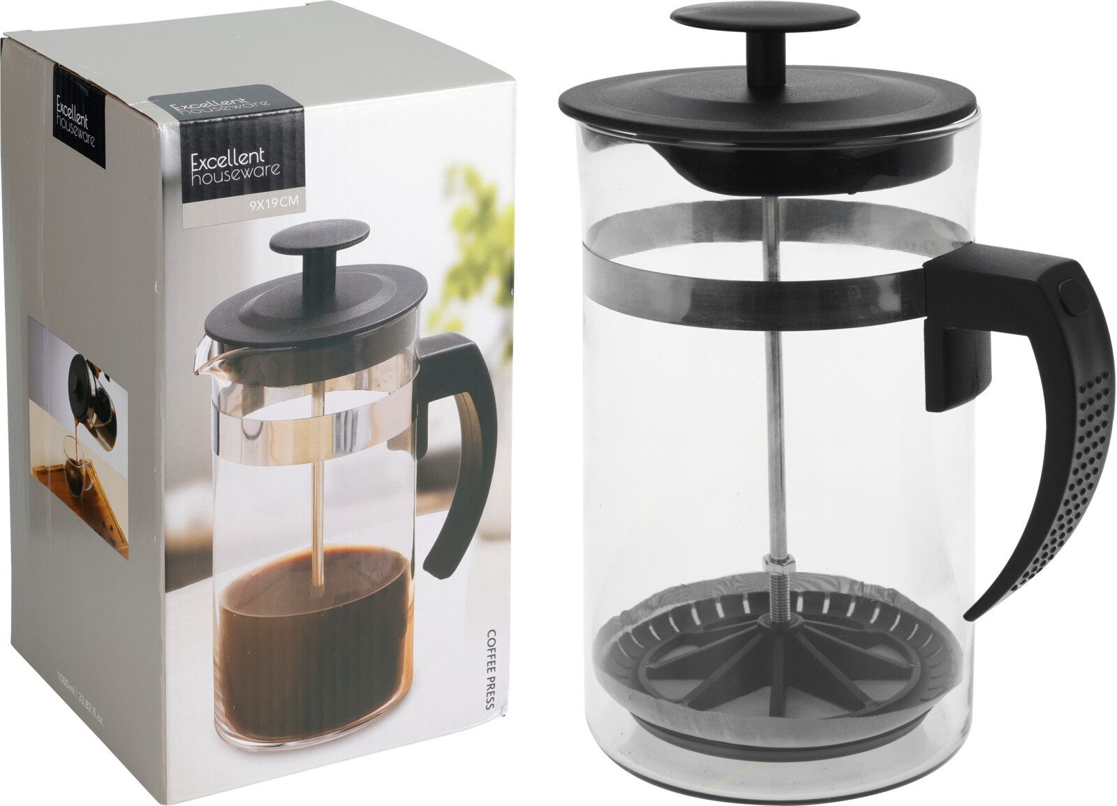 Koopman Kaffeebereiter, Glas / Kunststoff, Manuelle Presse, Griff, Presse, Transparent