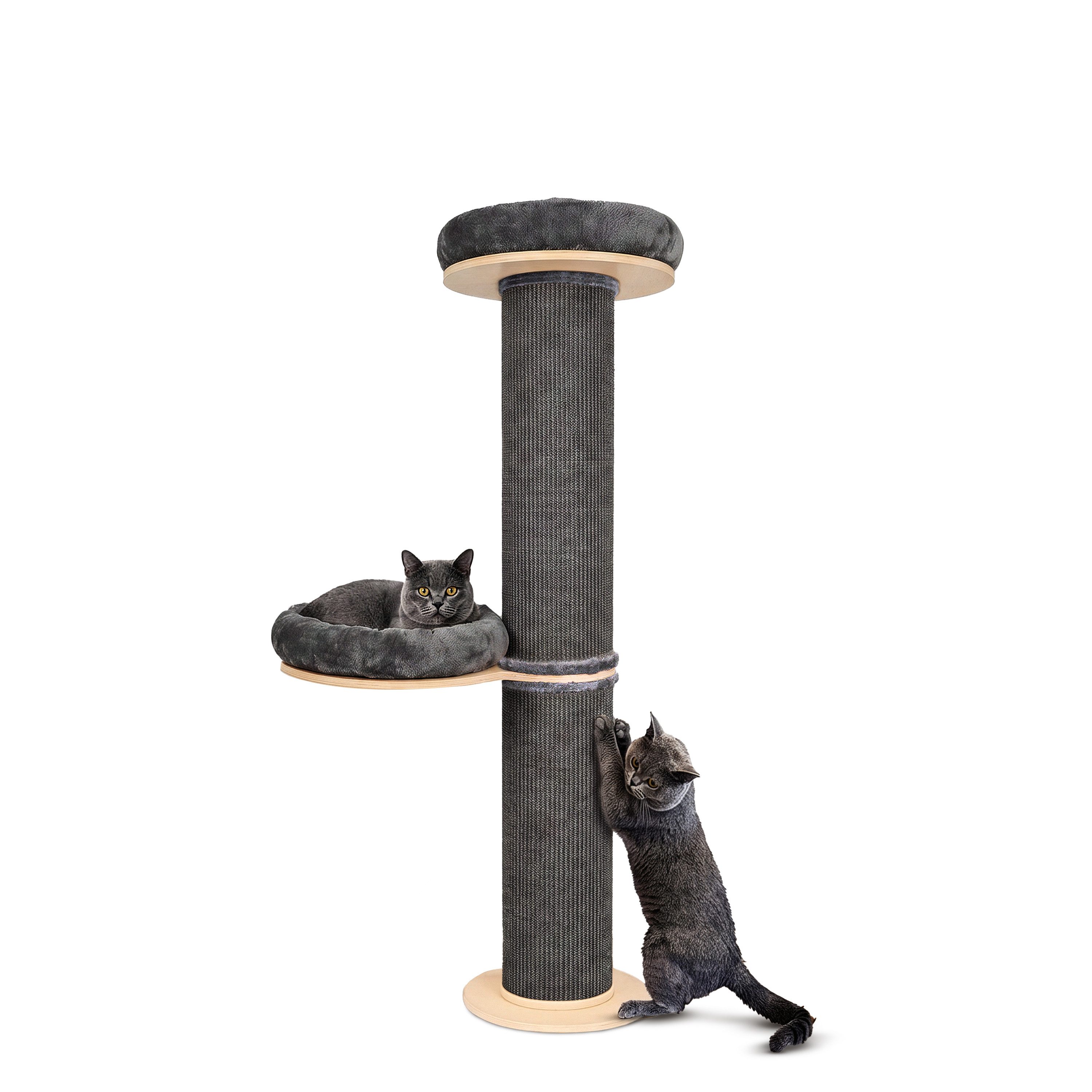 PET VIOLET Kratzbaum wandmontiert 185 cm hoch, XXL Katzenbaum I Premium Sisal Säulen, Kissen abnehmbar & waschbar, Premium Sisal, XXL Katzenbaum126 cm hoch