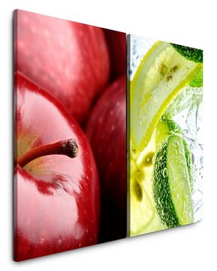 Sinus Art Leinwandbild 2 Bilder je 60x90cm Äpfel Rot Zitronen Wasser Frisch Vegan Essen