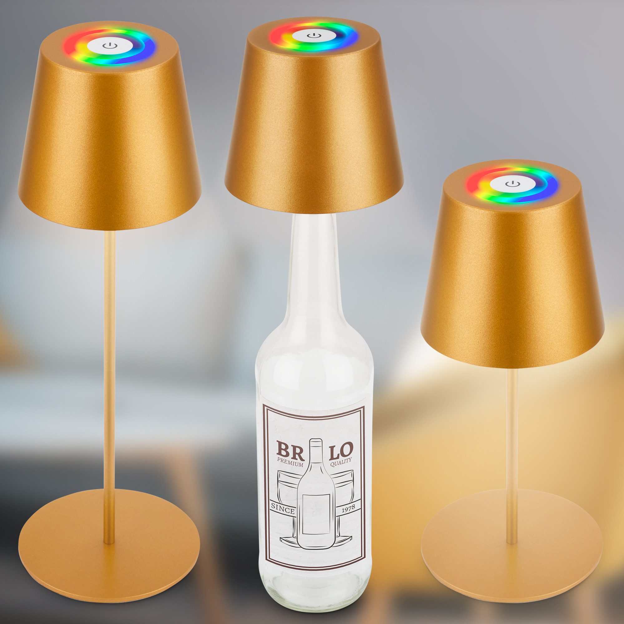 Briloner Leuchten LED Tischleuchte Akku Flaschenaufsatz Leuchte kabellos 3-in1 Indoor/Outdoor, LED fest integriert