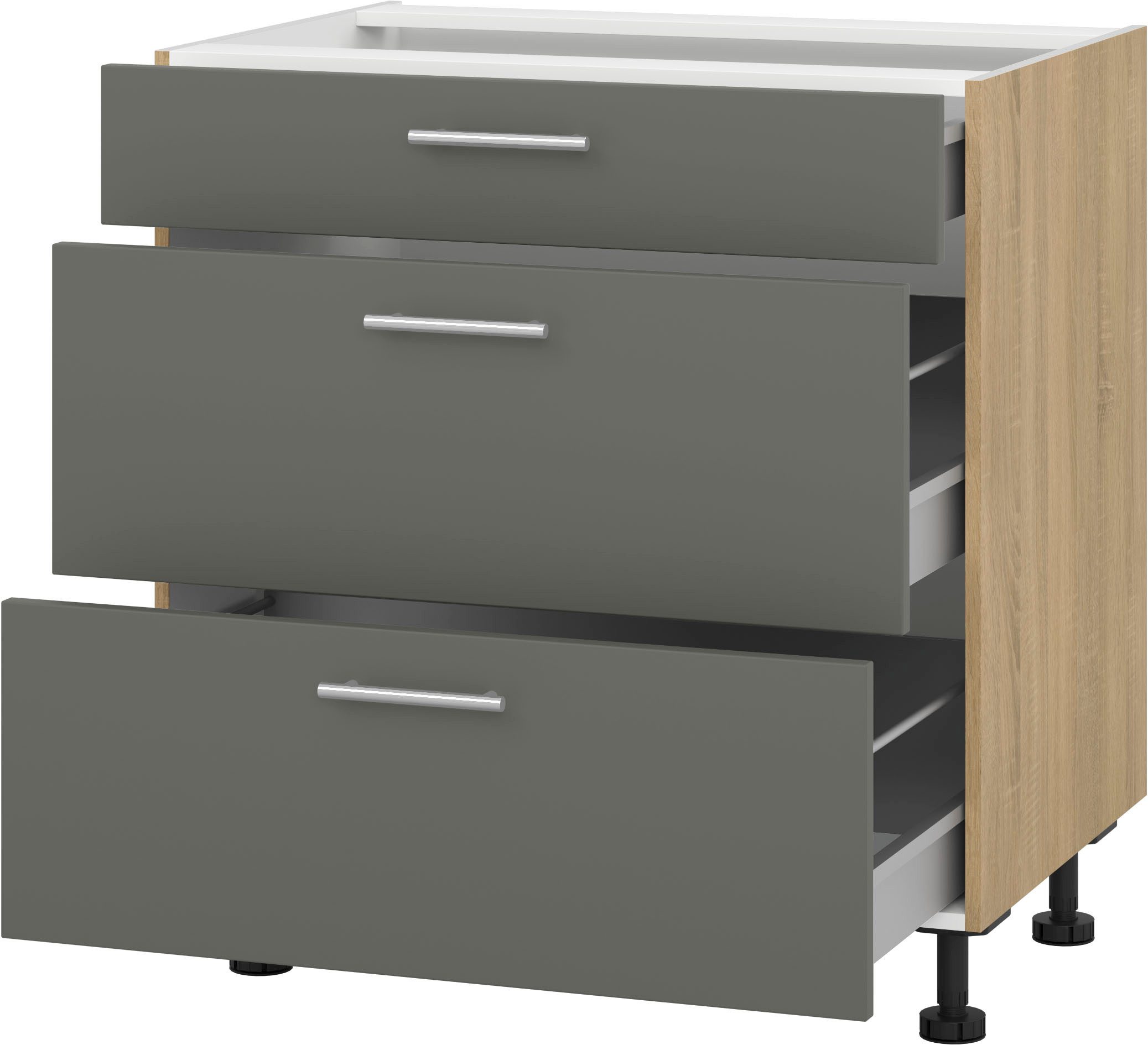 KOCHSTATION Herdumbauschrank "KS-Scafa" Breite 90 cm, mit zwei Auszügen und einem Schubkasten