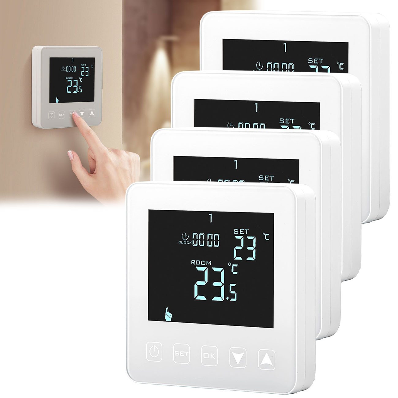 Casativo Raumthermostat Digitales Raumthermostat Fußbodenheizung Touch Wand-Thermostat, Netzbetrieb, (4-St)