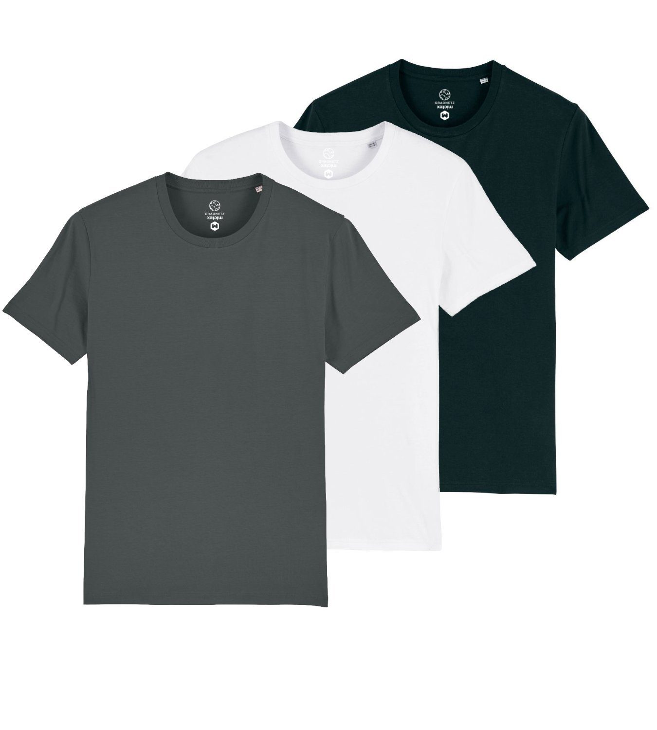 Gradnetz T-Shirt basic unisex (Spar-Set, 3er-Pack) Biobaumwolle nachhaltig & fair produziert schwarz, weiß, dunkelgrau