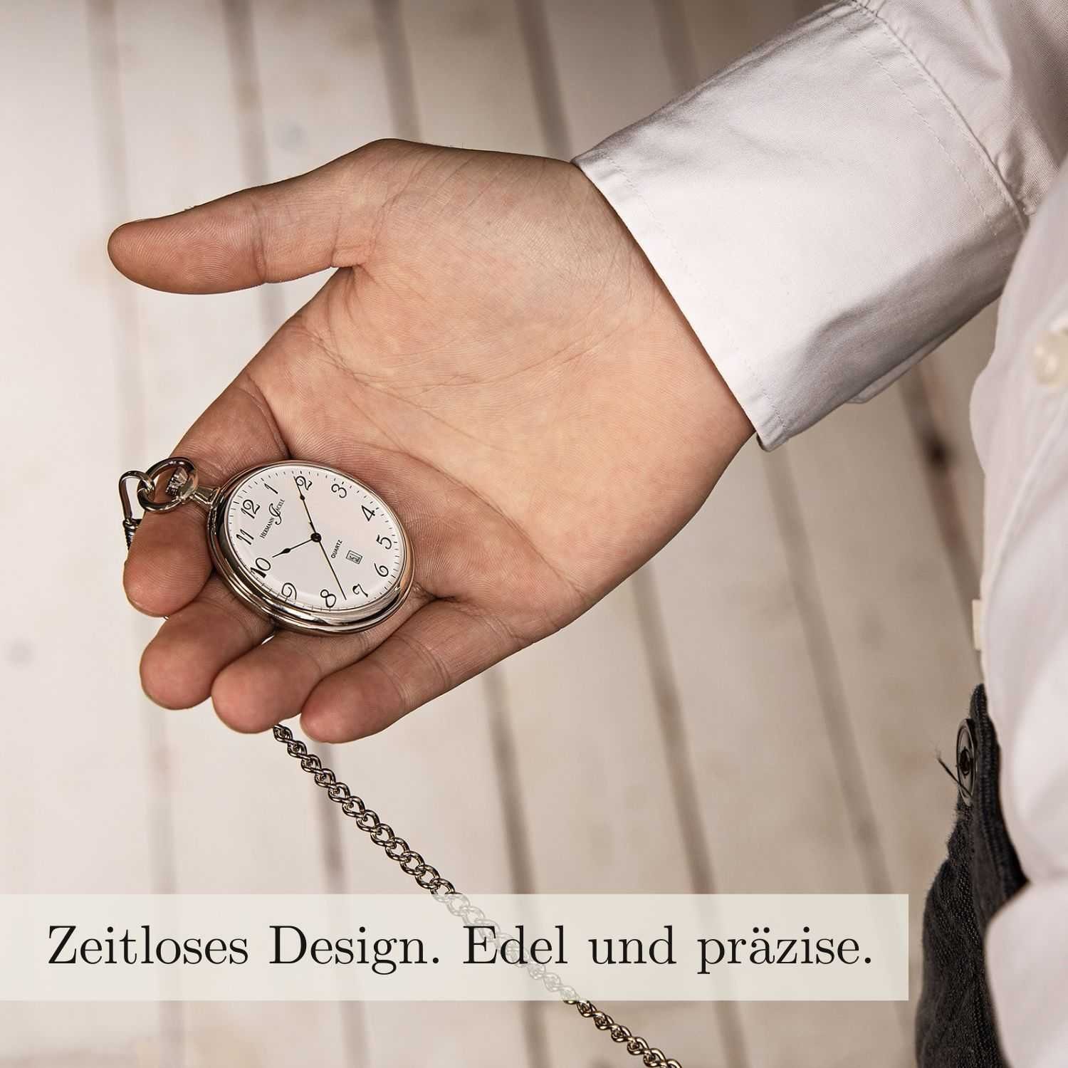 Hermann Jäckle Taschenuhr "Konstanz II" Quarzwerk, 47 mm, Mineralglas, mit Kette & Reiseetui, – Elegante Herrenuhr im klassischen Stil – Bild 5 von 5