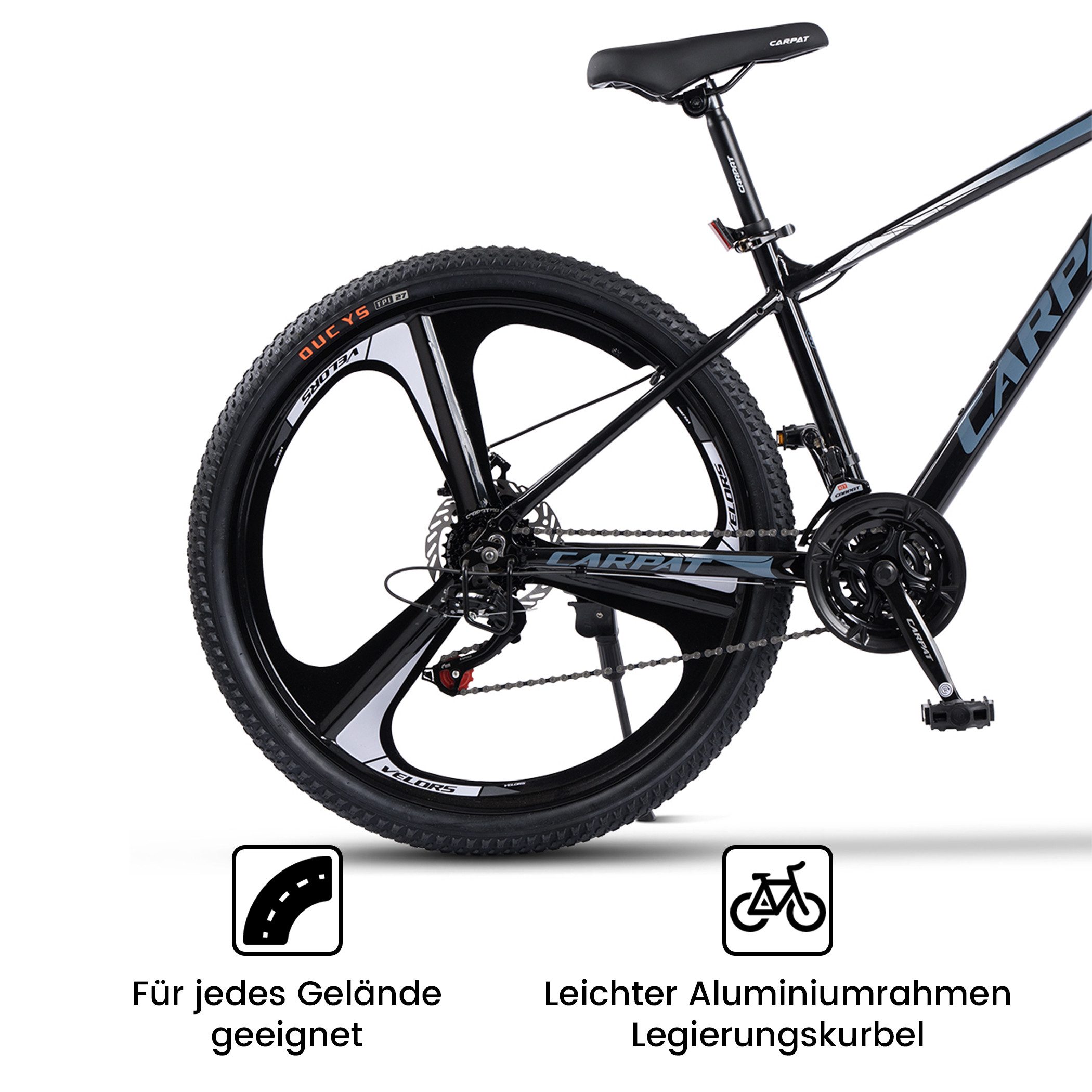 CARPAT SPORT Mountainbike 26 27.5 Zoll Fahrrad für Herren Damen, 21 Gang Shimano Tourney Schaltwerk, Kettenschaltung, (Magnesiumfelgen mit 3 Speichen), Kettenschaltung, Aluminium Rahmen, Jugendfahrrad MTB Hardtail Fahrrad