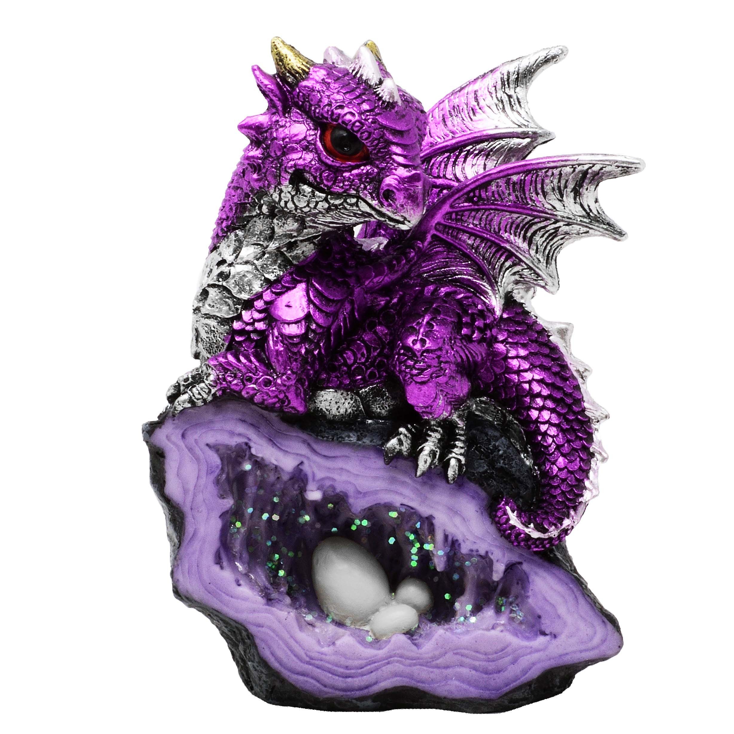 MystiCalls Fantasy-Figur Drache lila mit Dracheneier Drachenfigur Fantasy Fantasyfigur (1 St), Perfekt zu jedem Anlass - Geburtstag, Weihnachten!