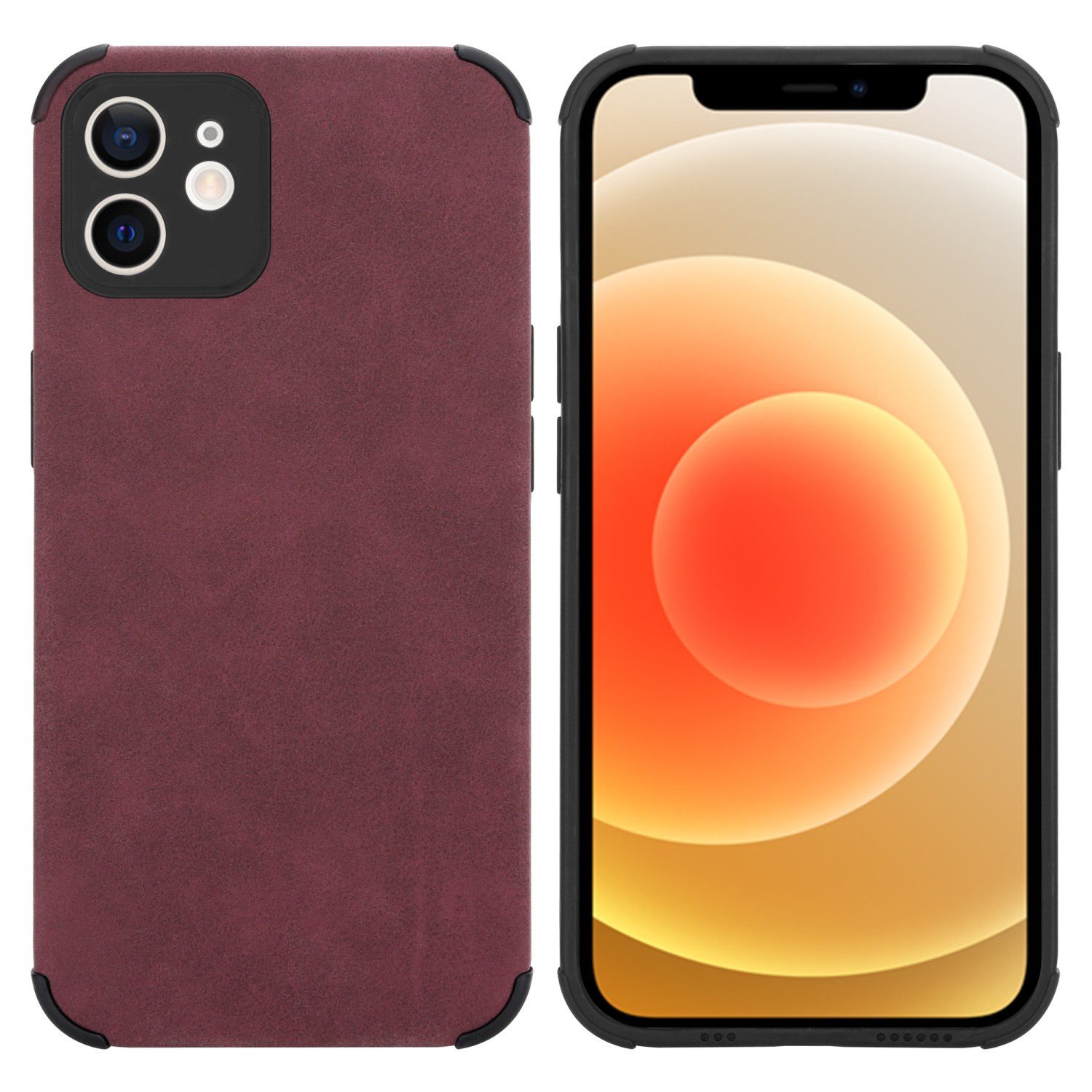 Cadorabo Handyhülle für iPhone 12 Hülle Apple iPhone 12, Schutzhülle - TPU Silikon Hülle - Kunstleder-Applikation