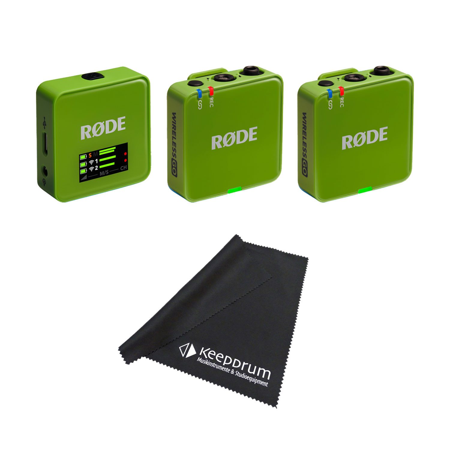 Rode Mikrofon-Funksystem Wireless GO Gen 3 Grün mit Tuch Digitales Aufnahmegerät
