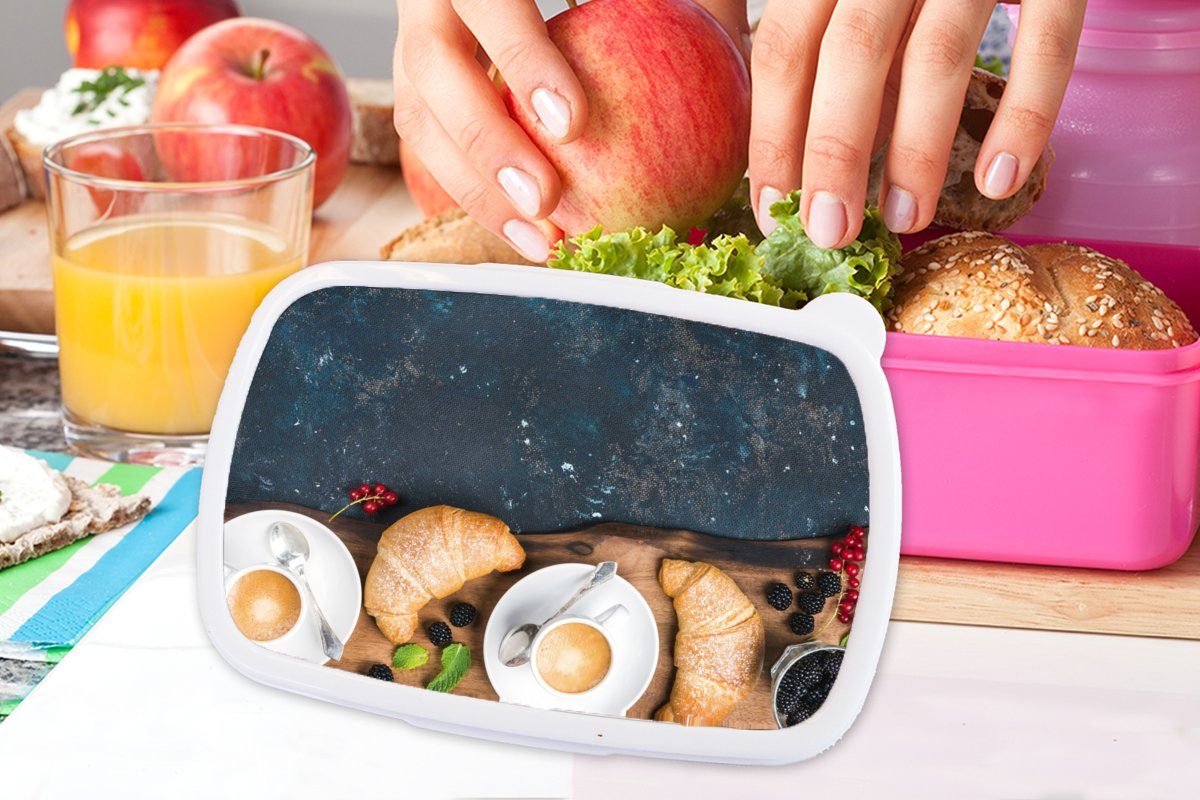 MuchoWow Lunchbox Croissant (2-tlg), Küche, - - Brotdose Mädchen, Kunststoff für - Obst Brotbox rosa Kaffee Kunststoff, Snackbox, Erwachsene, Kinder