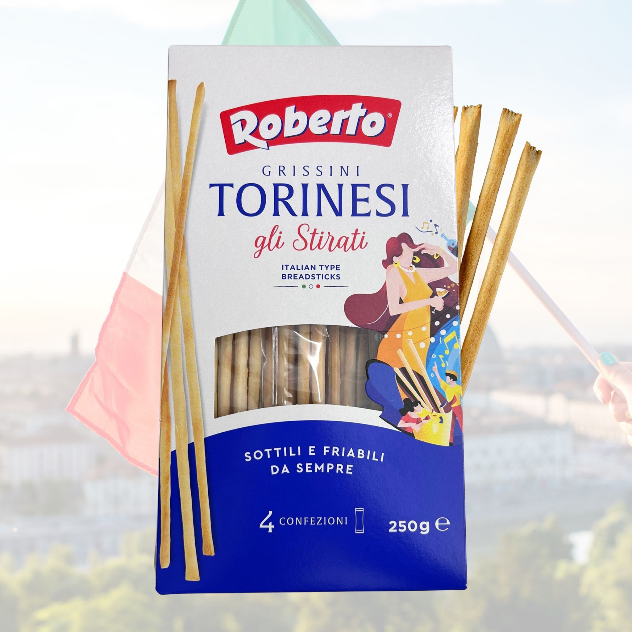Roberto Industria Alimentare SRL Knabberei Roberto Grissini Torinesi 12x250g, (dünne Torinesi Stangen als Snack, Beilage oder im Büro)