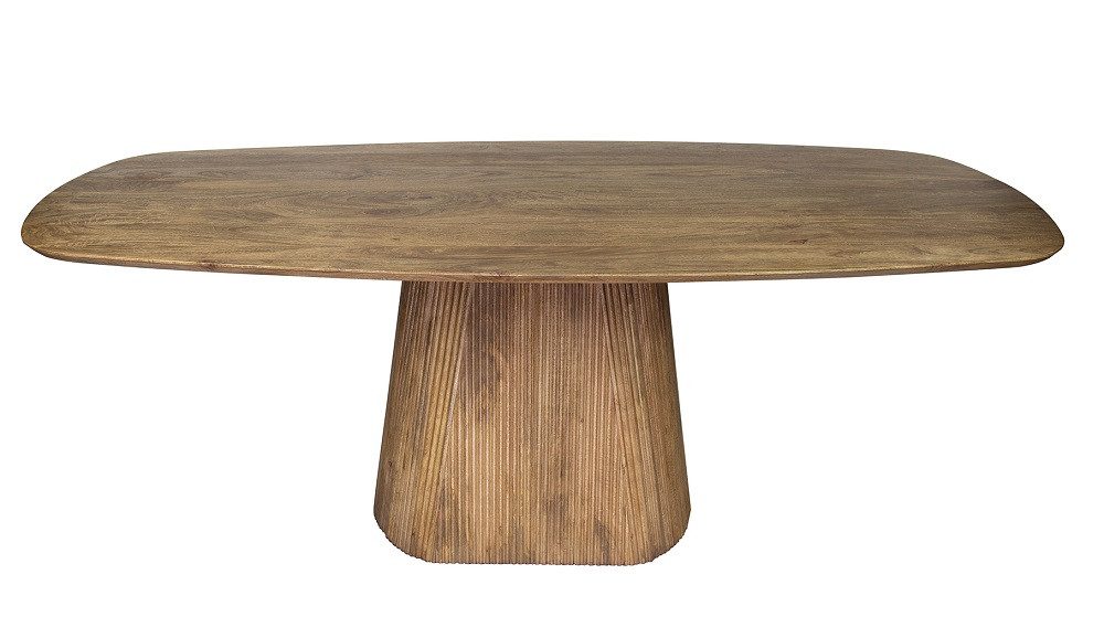 Furnhaus Esstisch Board, 215cm, oval, Mango massiv, sand (Einzelartikel Konischer Tisch mit Wellenfuß, Hochwertiger Essbereich-Tisch mit Pflegeleichter Oberfläche), Großer Holztisch für Esszimmer 215x105 cm Matt Sandfarben