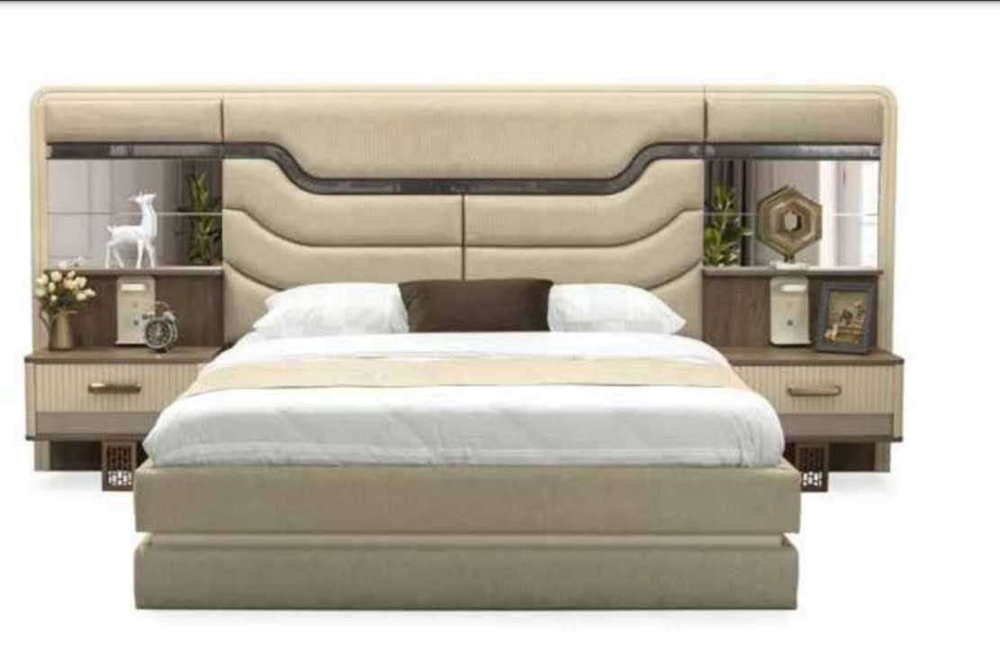 2x Luxus Nachttisch, 3-St) Bett Schlafzimmer-Set JVmoebel Schlafzimmer, 2x (Bett, tlg. Nachttische Betten Möbel 3