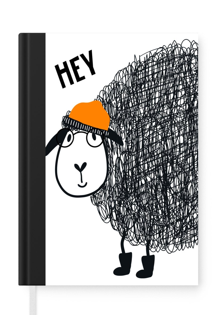 MuchoWow Notizbuch Illustration für Kinder mit dem Zitat 'Hey' und einem Schaf, Journal, Merkzettel, Tagebuch, Notizheft, A5, 98 Seiten, Haushaltsbuch