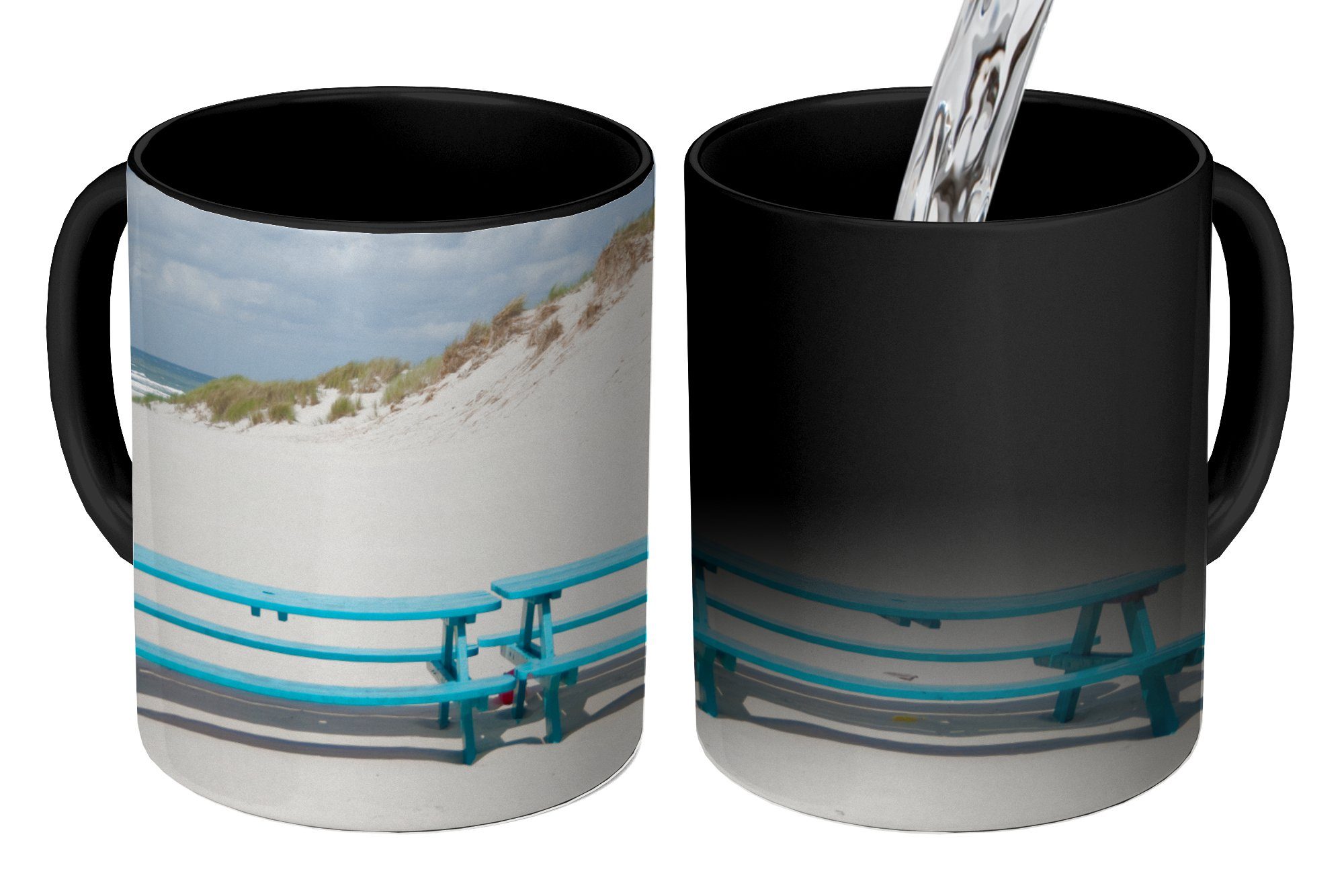 MuchoWow Tasse Blaue Bank auf der Insel Terschelling, Keramik, Farbwechsel, Kaffeetassen, Teetasse, Zaubertasse, Geschenk | Tassen