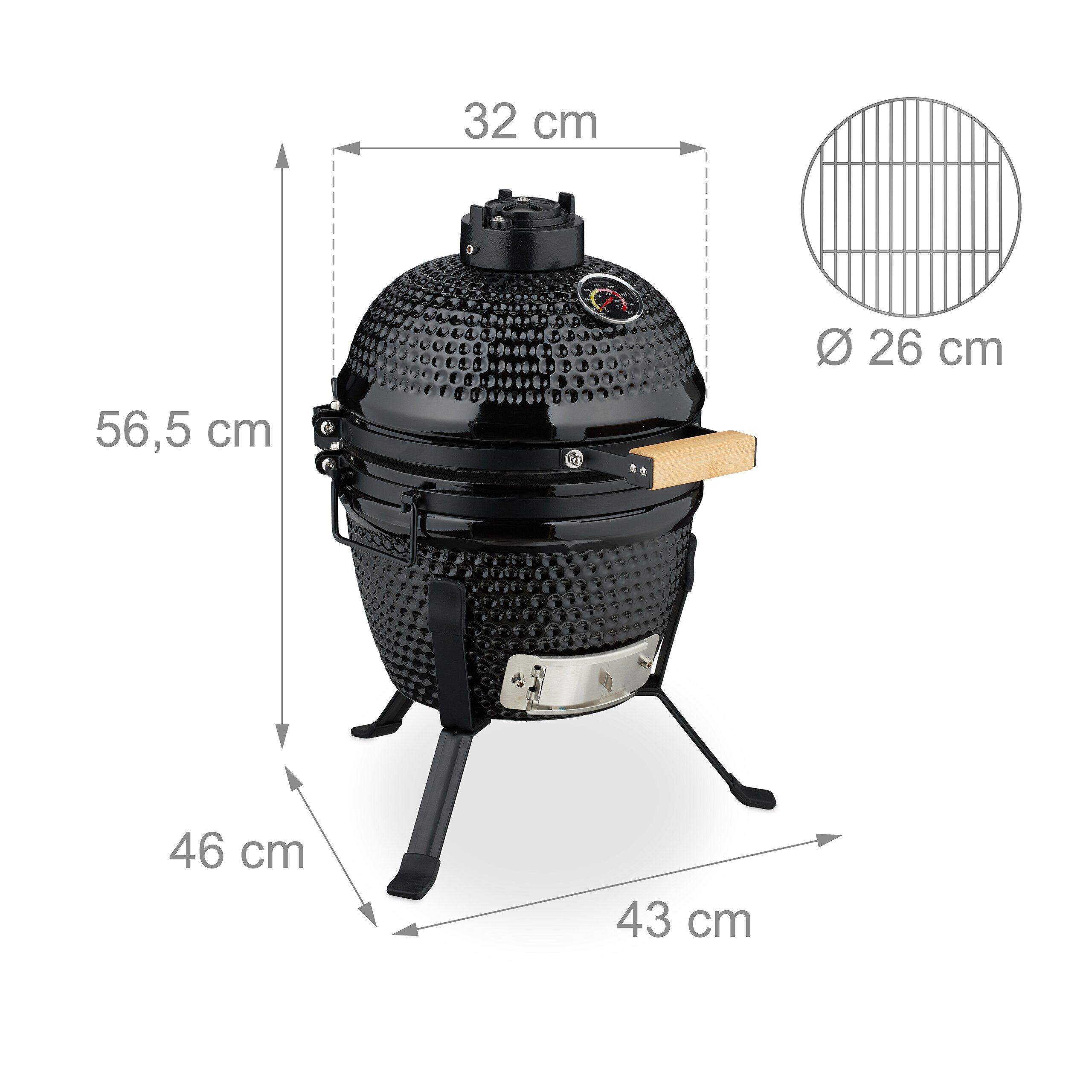 relaxdays Keramikgrill Kamado Grill aus Keramik, schwarz – Bild 4 von 5