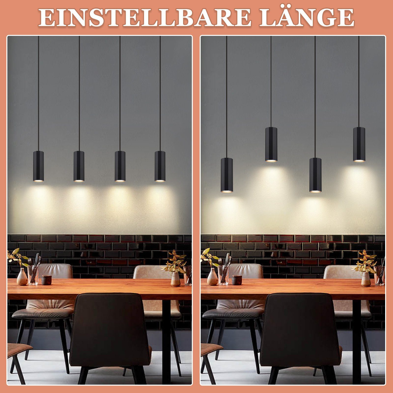 Nettlife Pendelleuchte Esstisch Modern Hängelampe 1/3/4flammig GU10 Pendellampe Schwarz, höhenverstellbar, ohne Leuchtmittel, für Esszimmer Wohnzimmer Küche Sch – Bild 5 von 5