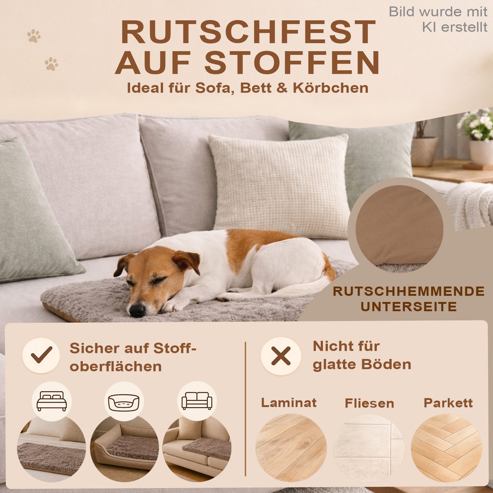 XiRRiX Pfotenliebling Tierdecke Hundedecke Flauschige Liegedecke Wärmend, aus weichem Hasen Fell Imitat, Farbe: braun/grau, Schutzdecke für Sofa, Körbchen, Auto – Bild 4 von 5