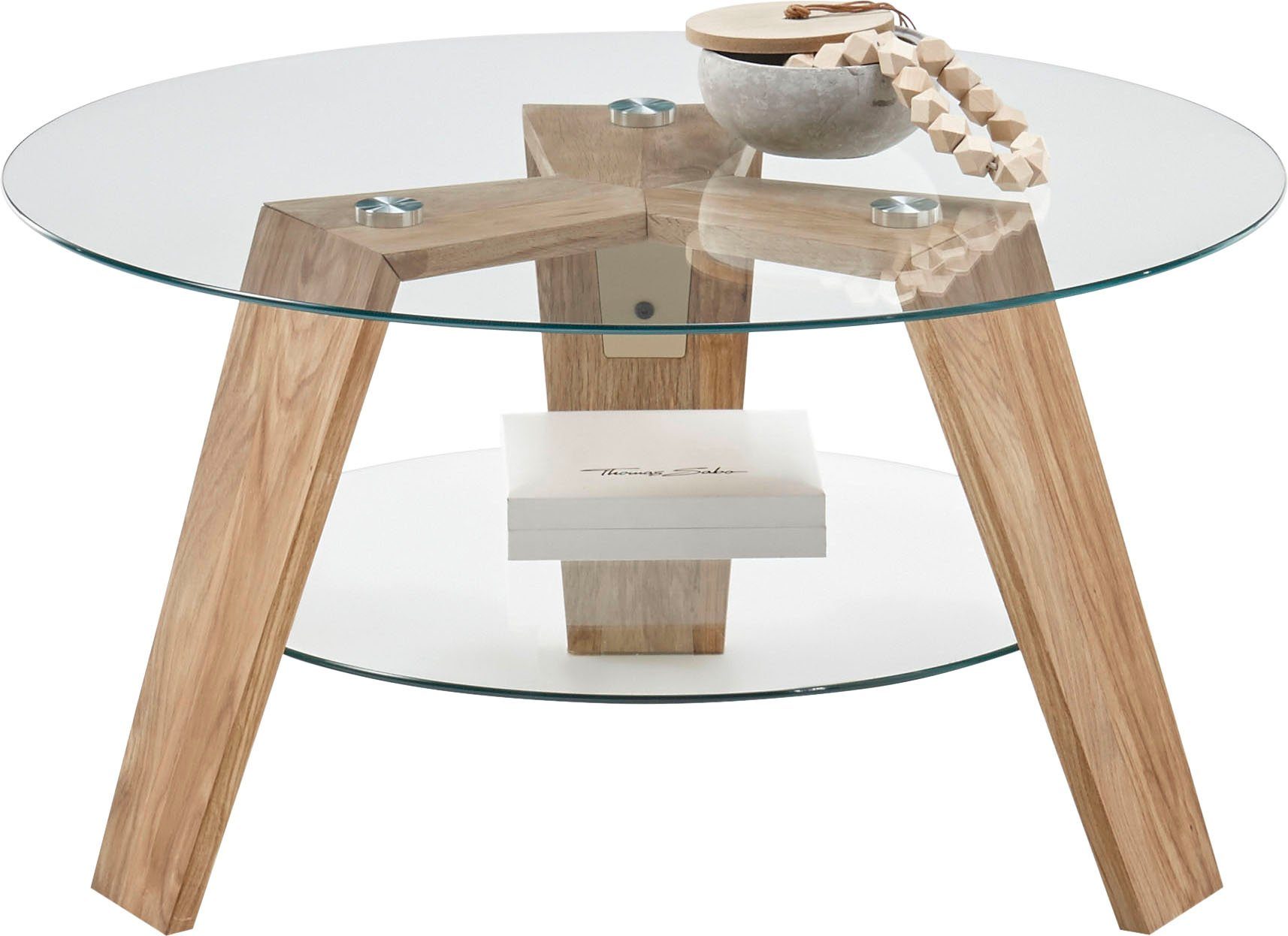 furniture mit Glas Lublin, MCA Massiv Gestell Couchtisch 1 Ablageboden, Eiche