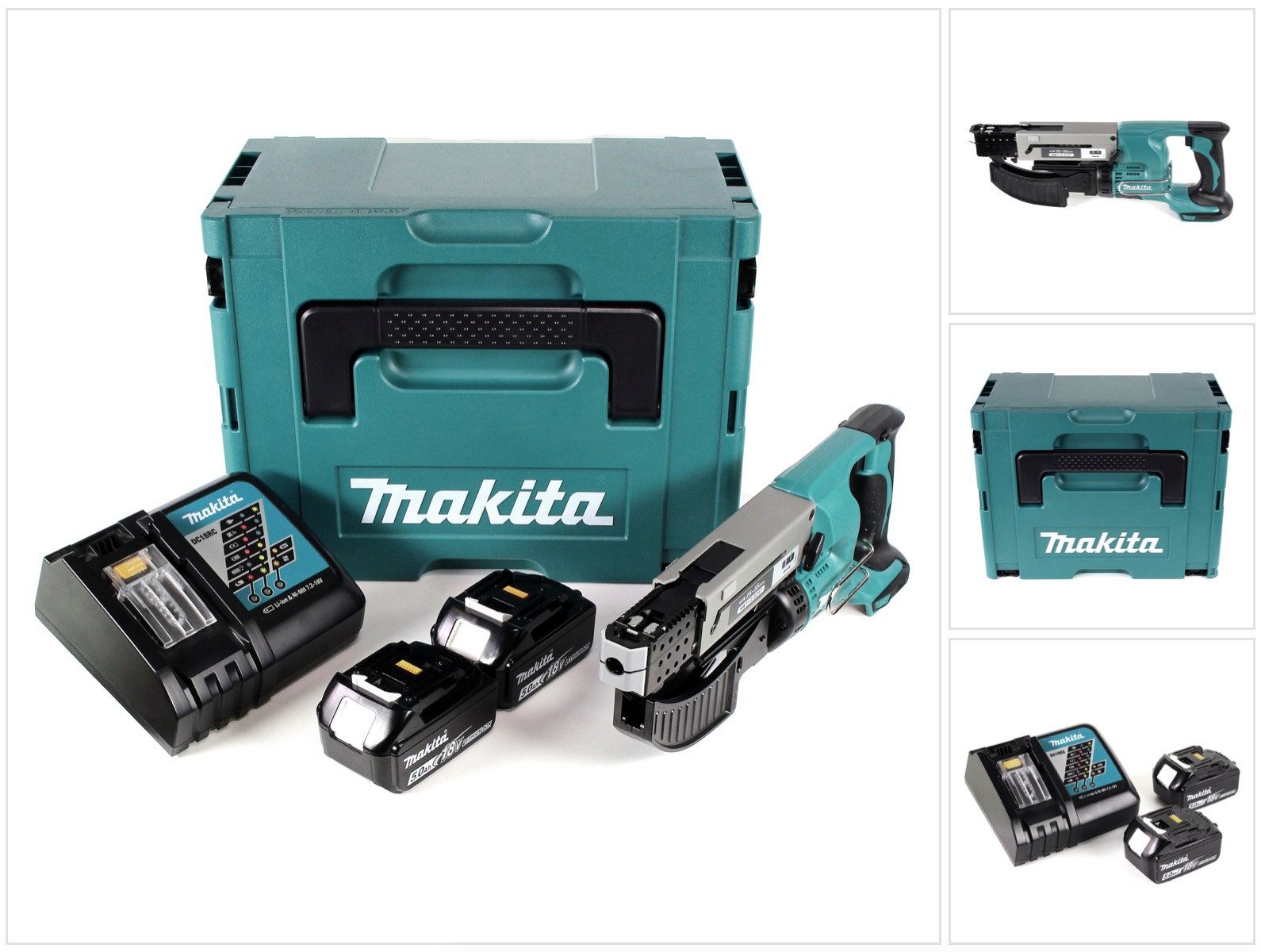 Makita Akku-Magazinschrauber DFR 550 RTJ Akku Magazinschrauber 18V 25-55mm + 2x Akku 5,0Ah + Ladeg