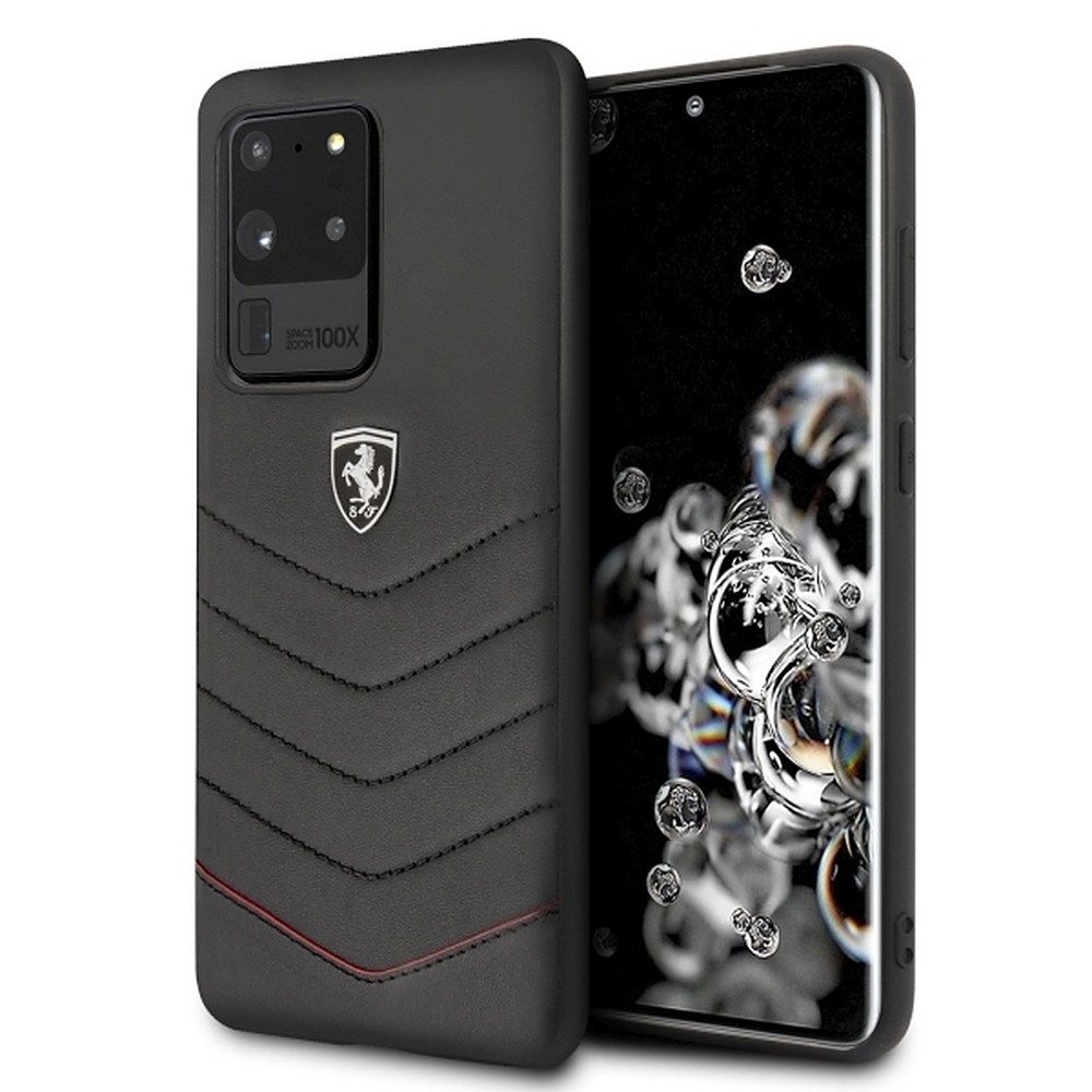 Ferrari Handyhülle Lederhülle Cover, Echtleder, gesteppt, kabellos ladefähig