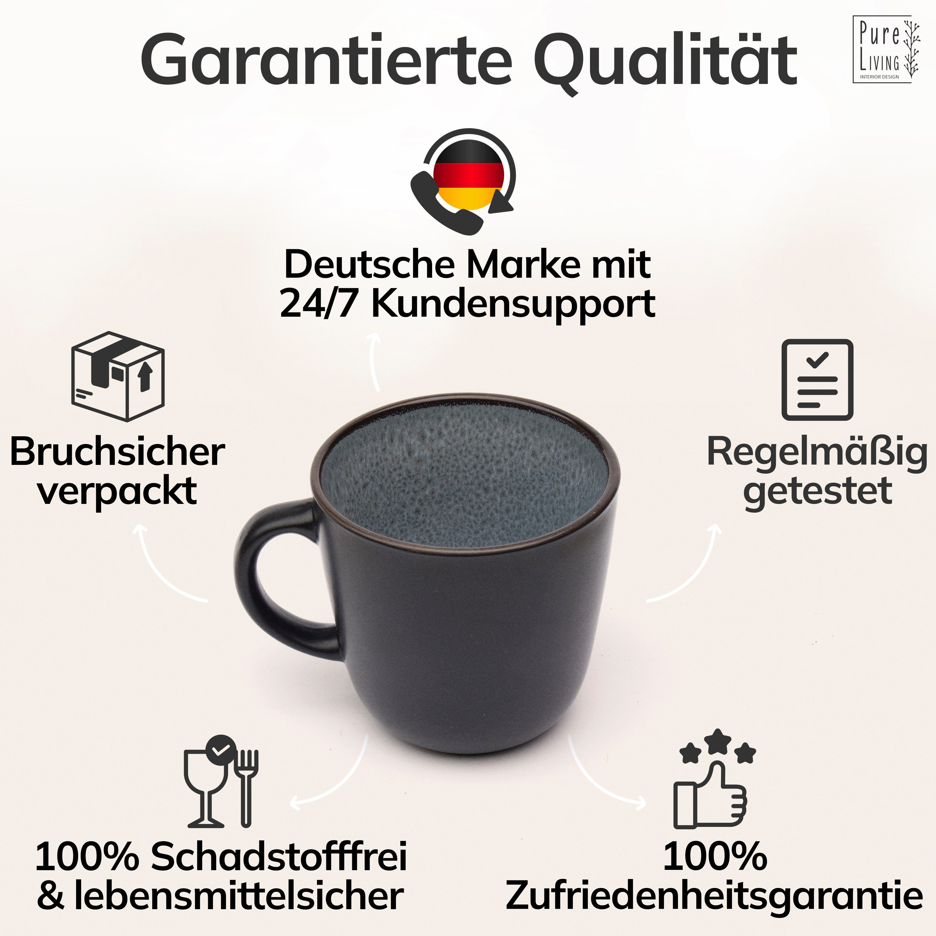PURE LIVING INTERIOR DESIGN Geschirr-Set Ibiza Becher, 6er-Set, 435 ml, Grau, Steingut (6-tlg), 6 Personen, Steingut – Bild 4 von 5