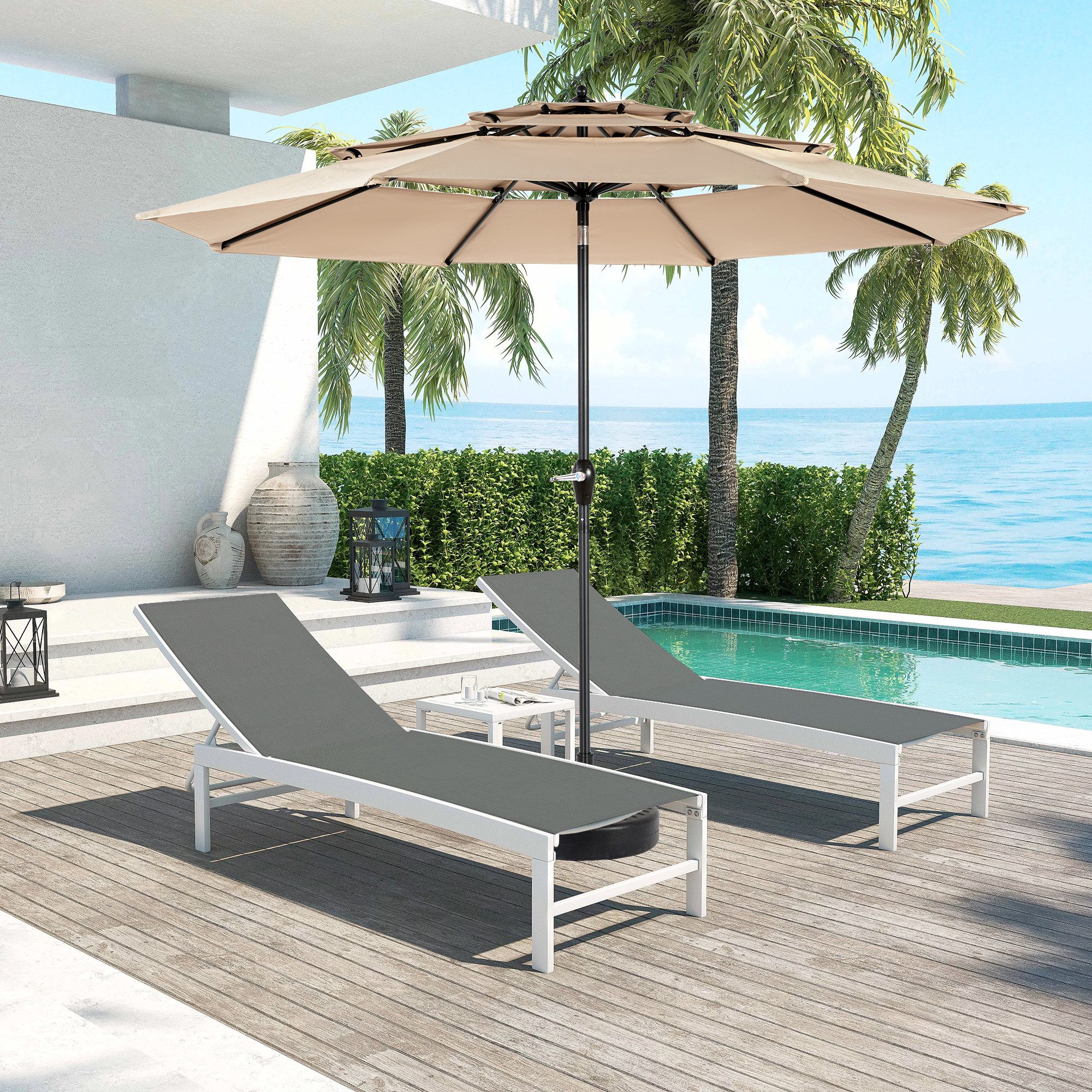 Flieks Sonnenschirm, 10ft Gartenschirm Balkonschirm 294x294x250cm 3-stufig ohne Ständer