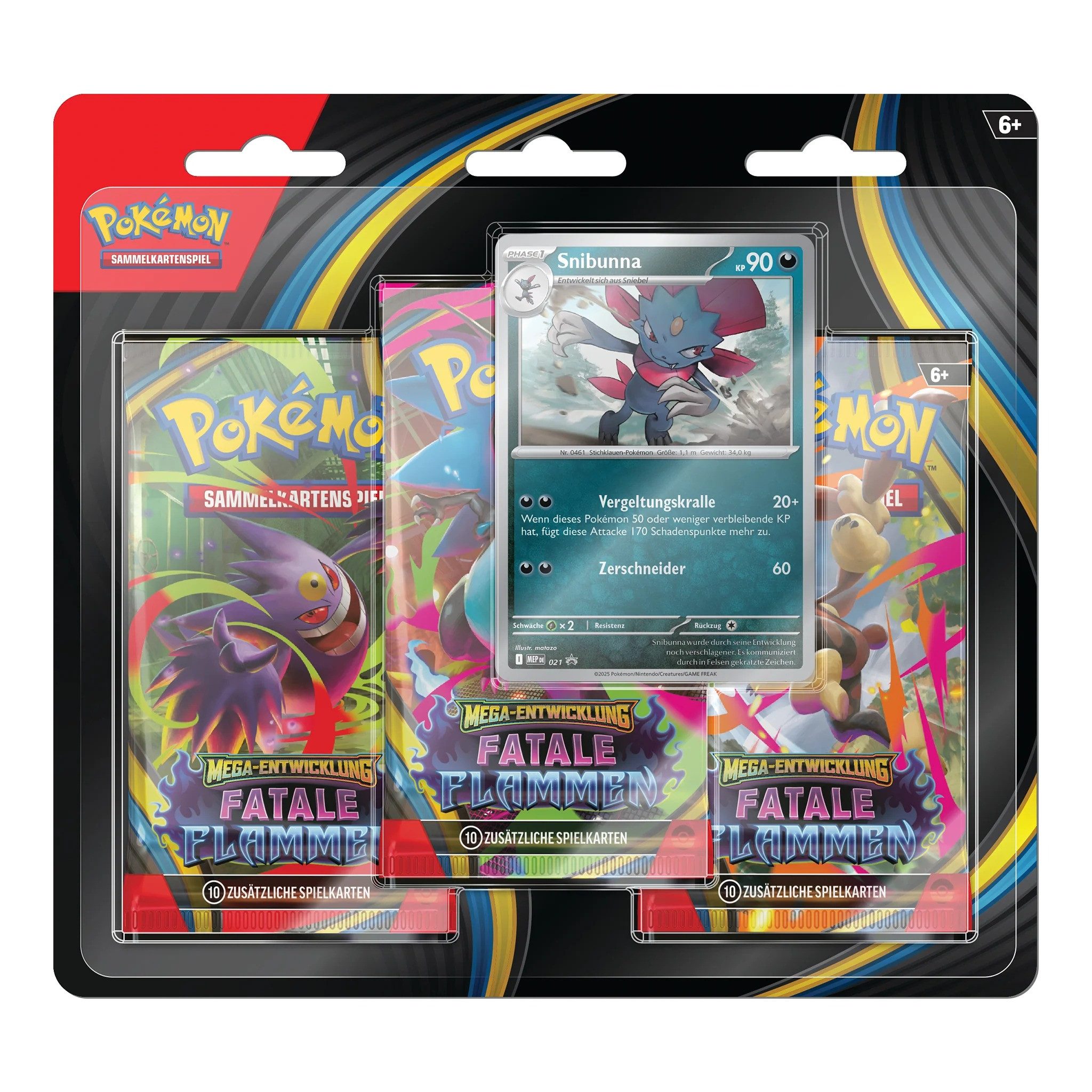 POKÉMON Sammelkarte Pokemon Fatale Flammen ME02 3-Pack Blister Sniebel Snibunna Deutsch