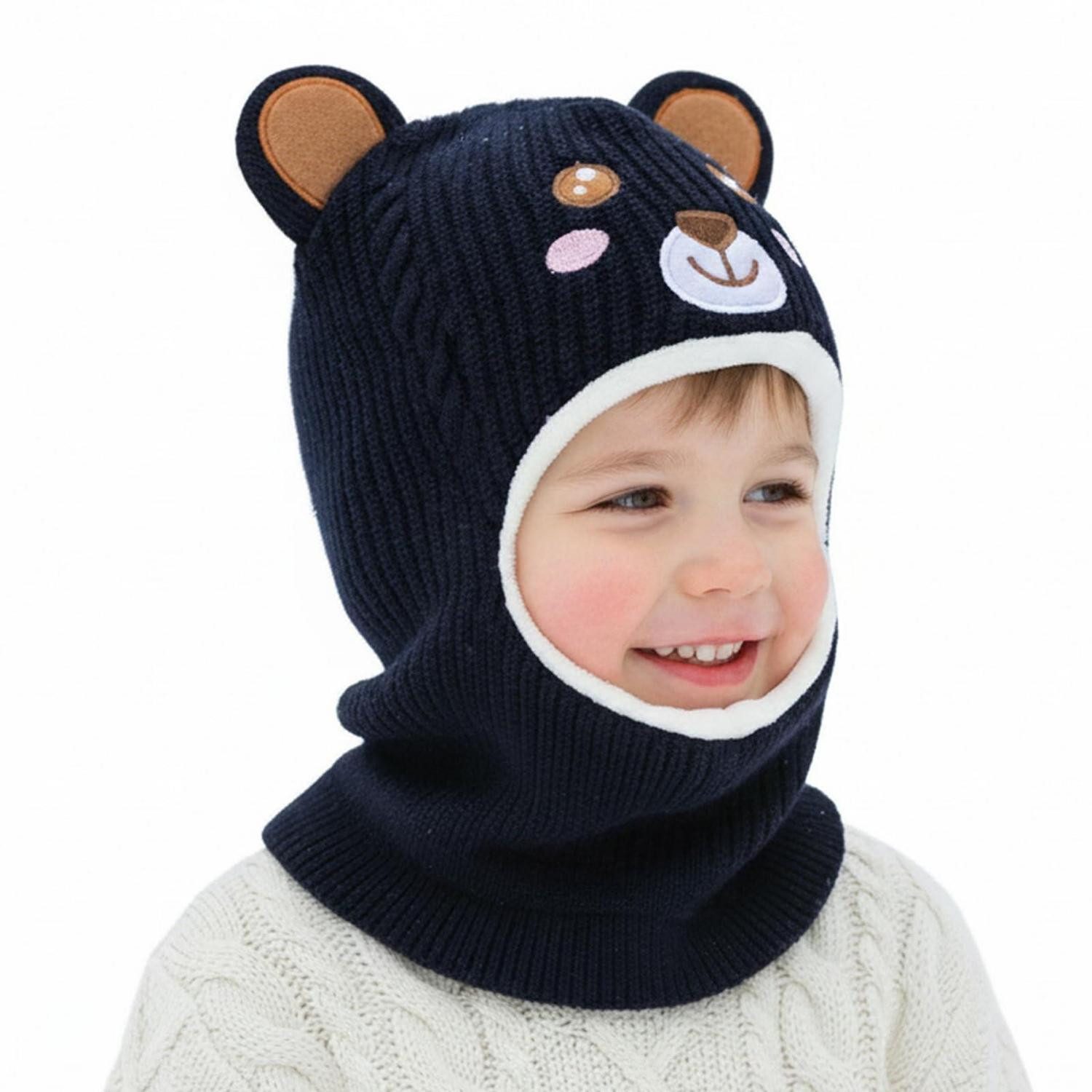 LuxusKollektion Sturmhaube Schlupfmütze Baby Kinder Thermo Fleece Winddicht Earflap Blau