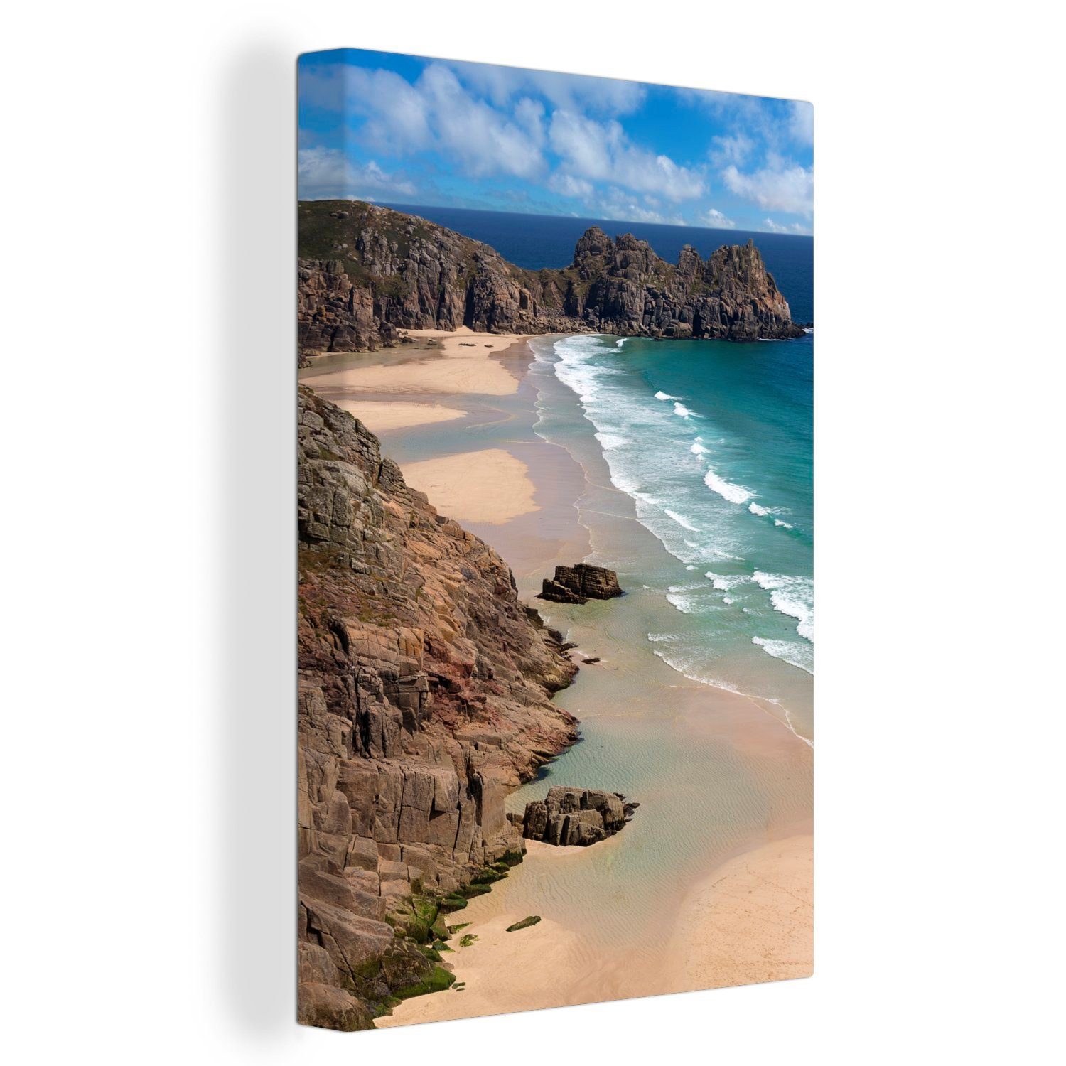 Cornwall, Wellen fertig spülen von Zackenaufhänger, (1 Gemälde, 20x30 Strand inkl. Leinwandbild an OneMillionCanvasses® cm den St), Leinwandbild bespannt