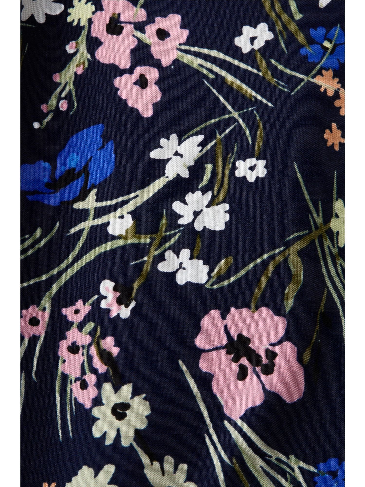 geschlitztem Bluse Esprit NAVY Ausschnitt Kurzarmbluse mit Florale