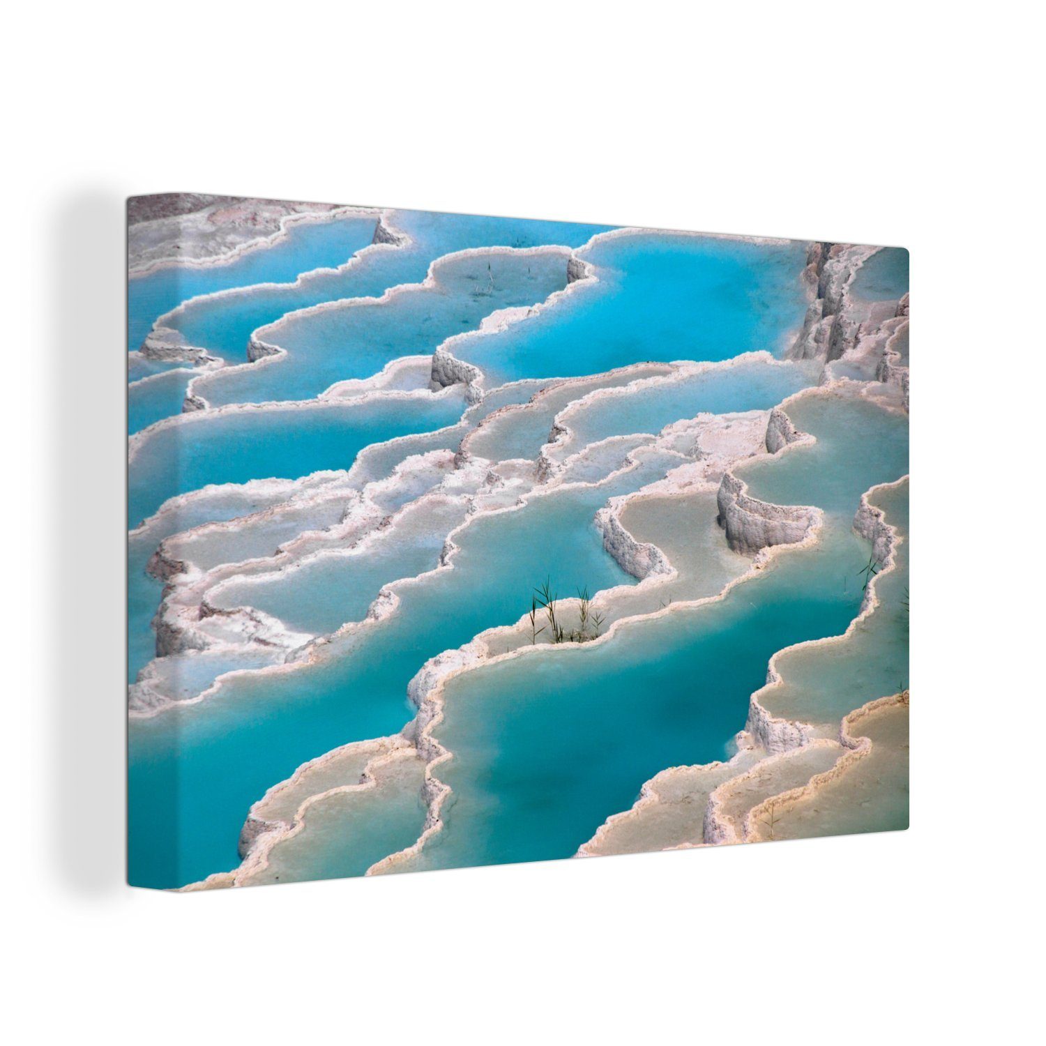 OneMillionCanvasses® Leinwandbild Der Kalkstein und das blaue Wasser von Pamukkale, (1 St), Wandbild Leinwandbilder, Aufhängefertig, Wanddeko, 30x20 cm